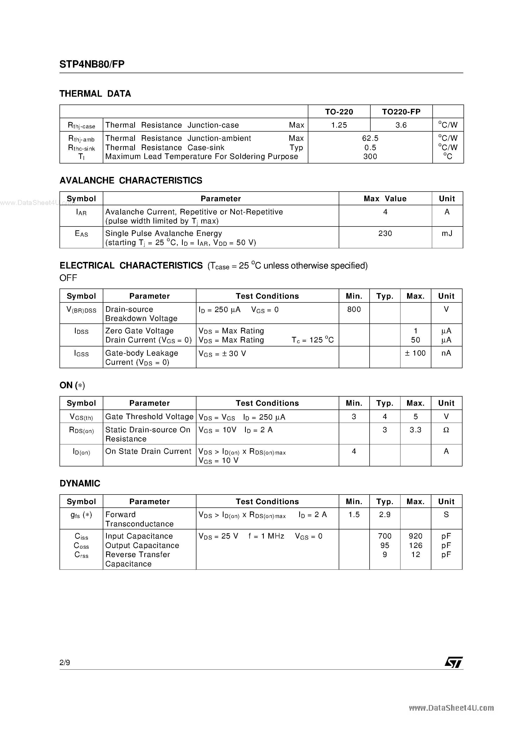 Datasheet P4NB80 page 2 Datasheet P4NB80 - Search -----> STP4NB80 page 2