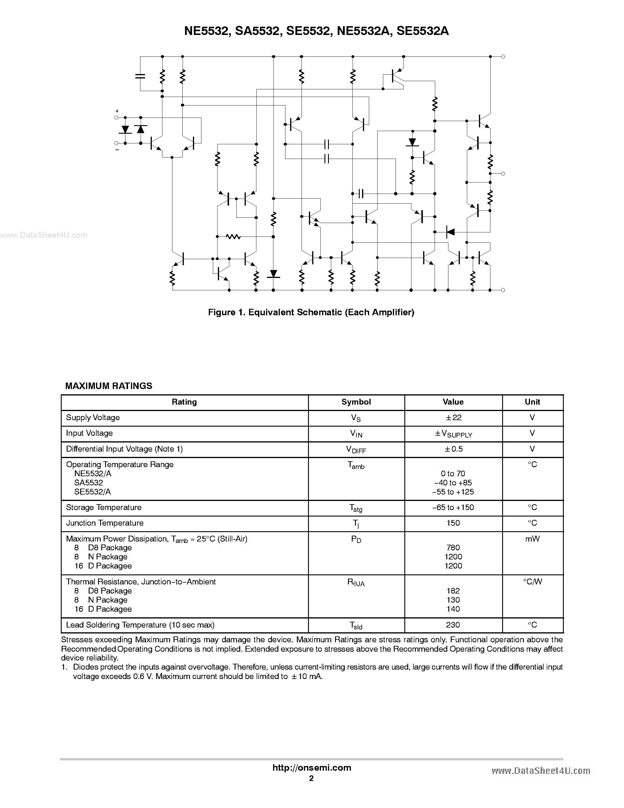 Даташит на микросхему NE5532 страница 2 Даташит NE5532 - Internally Compensated Dual Low Noise Operational Amplifier страница 2