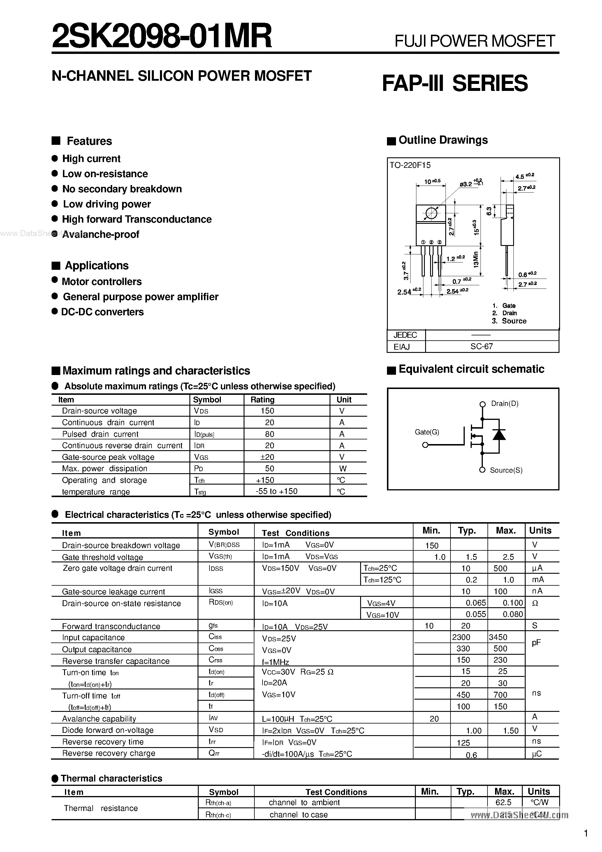 Даташит на микросхему K2098 страница 1 Даташит K2098 - Search -----> 2SK2098 страница 1
