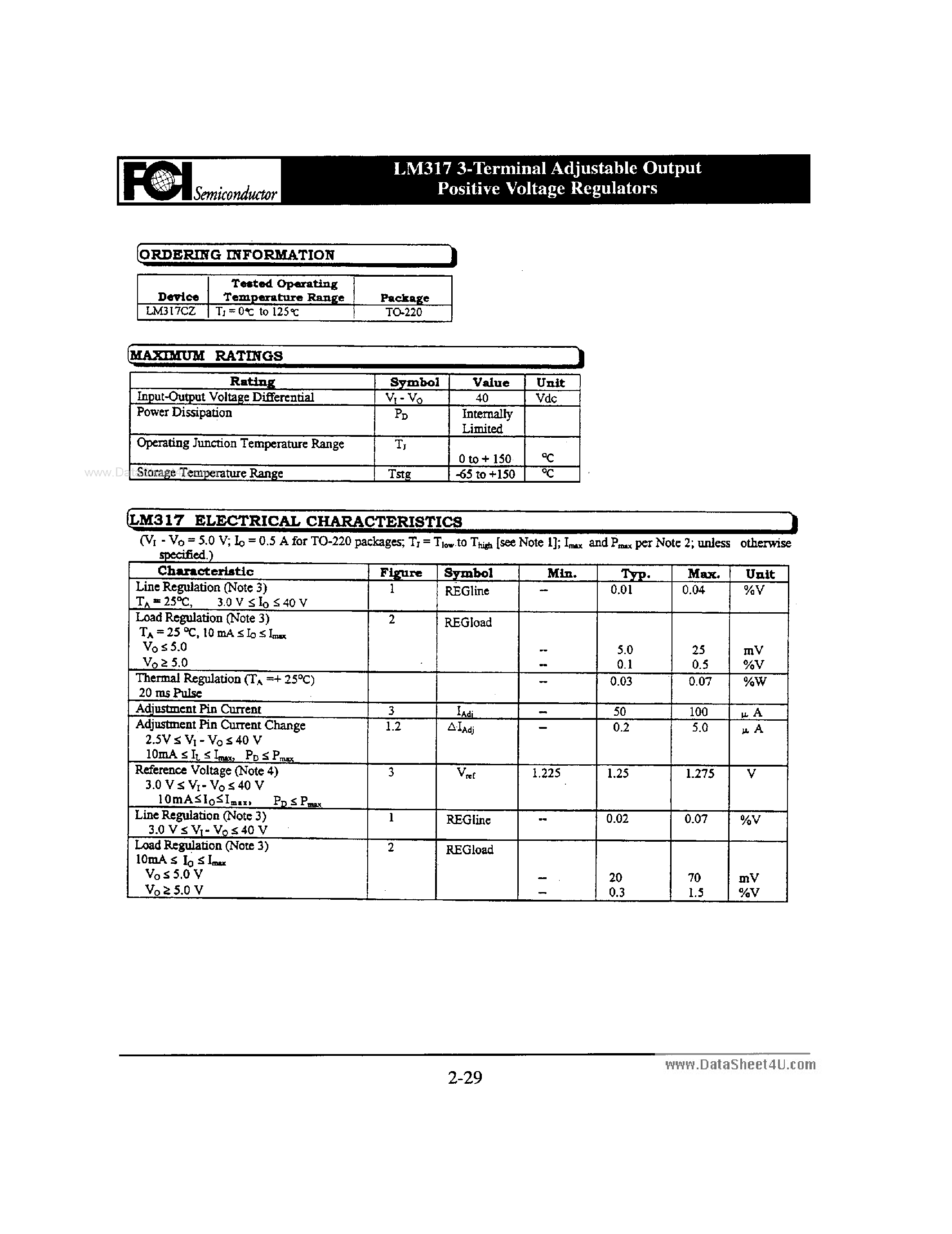 Datasheet LM317 - 3-Terminal Adjustable Output positive voltage Regulators page 2
