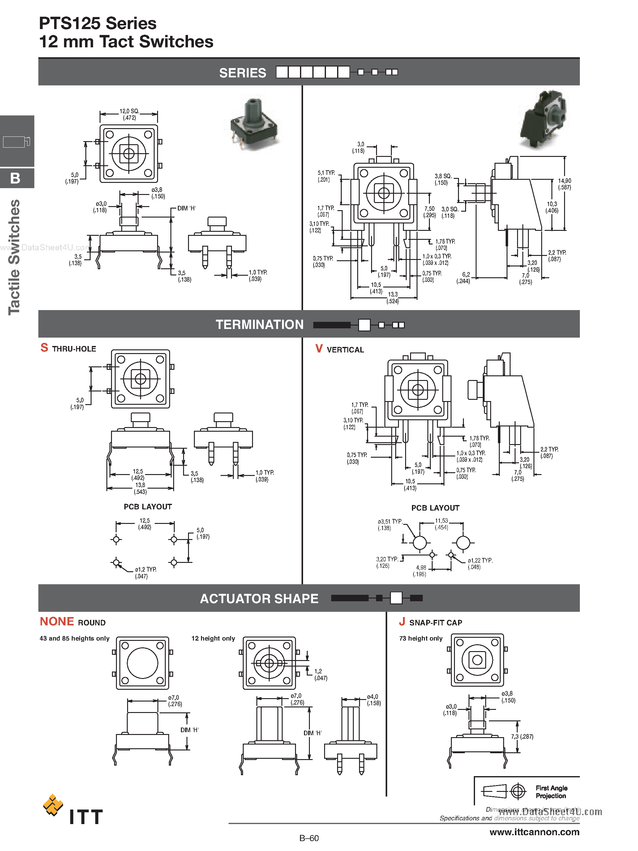 Даташит PTS125 - 12 mm Tact Switches страница 2
