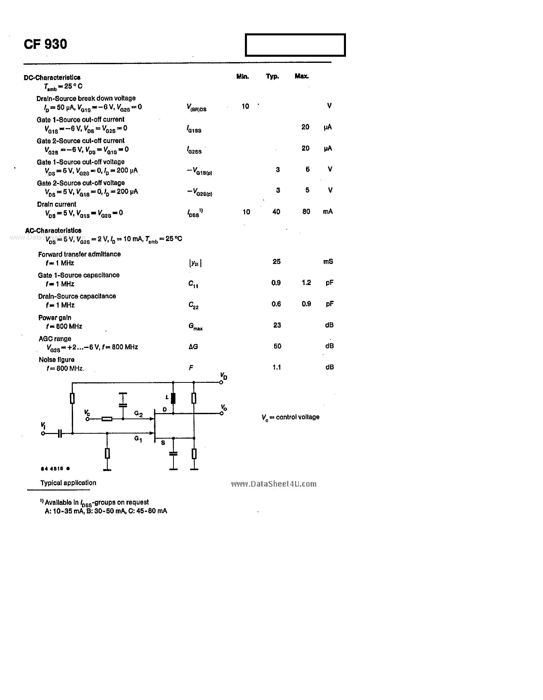 Datasheet CF930 - N-Channel GaAs MESFET Tetrode Depletion Mode page 2