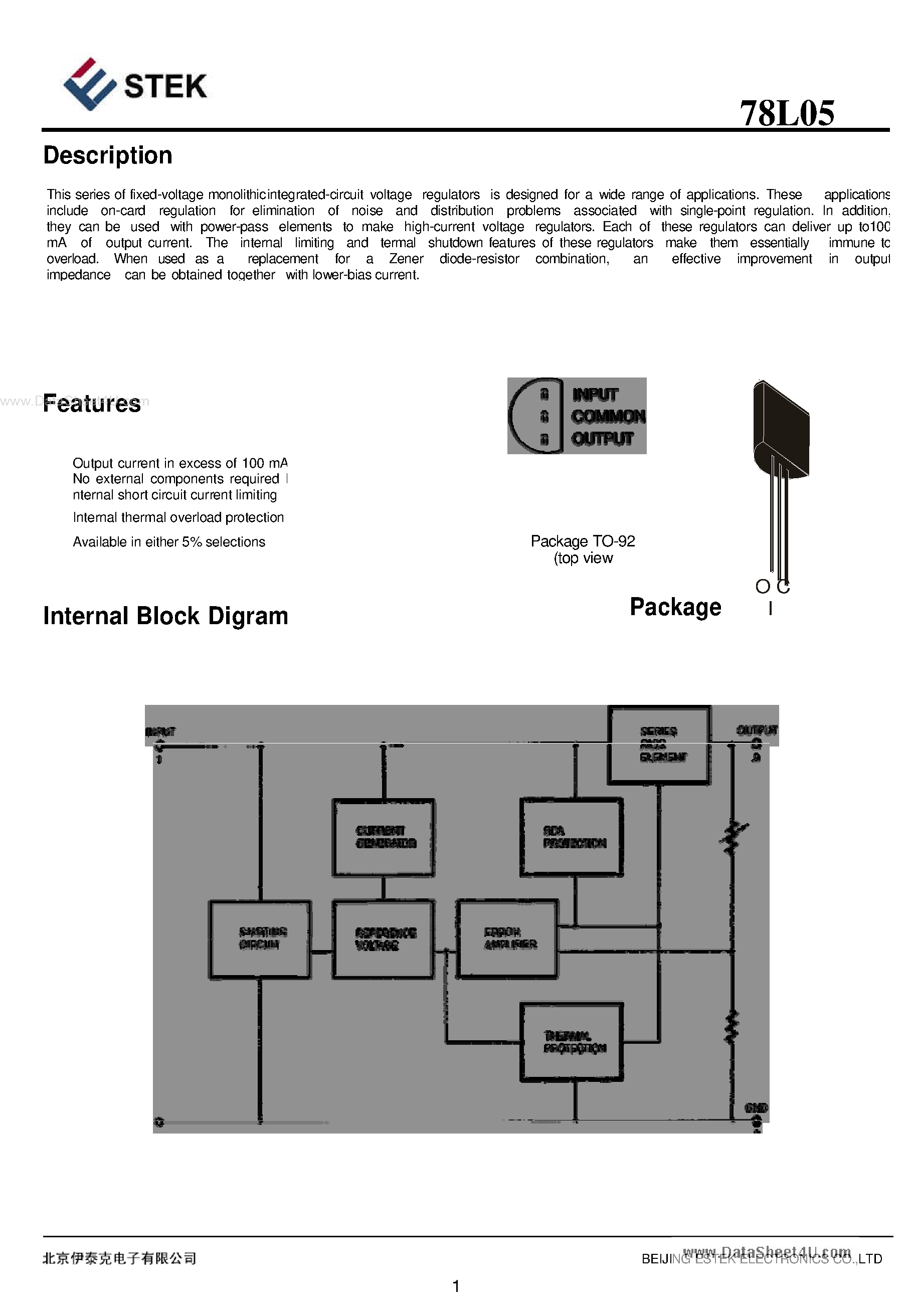 Datasheet 78L05 - 3-Terminal Regulators page 1