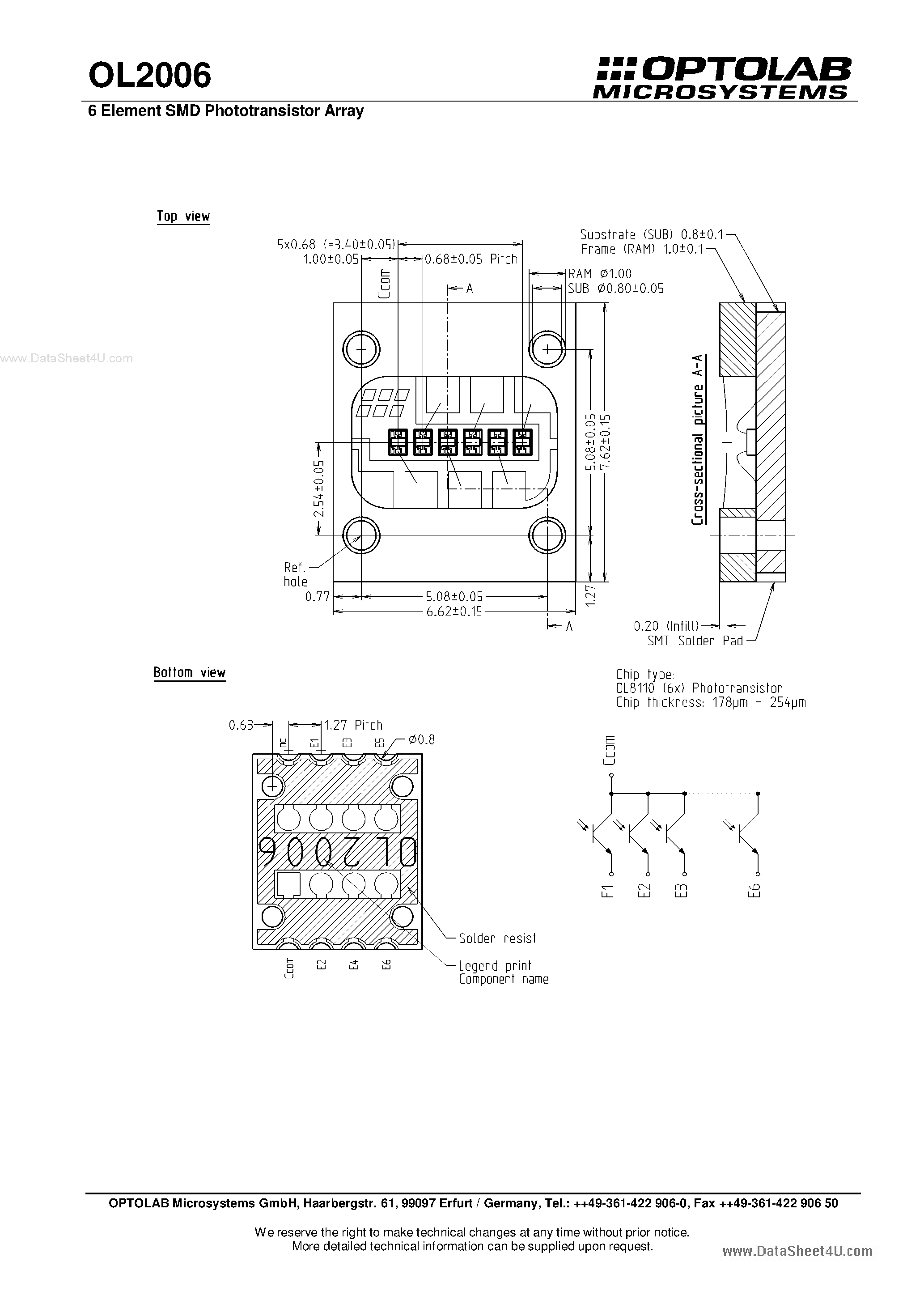 Datasheet OL2006 - 6 Element SMD Phototransistor Array page 2