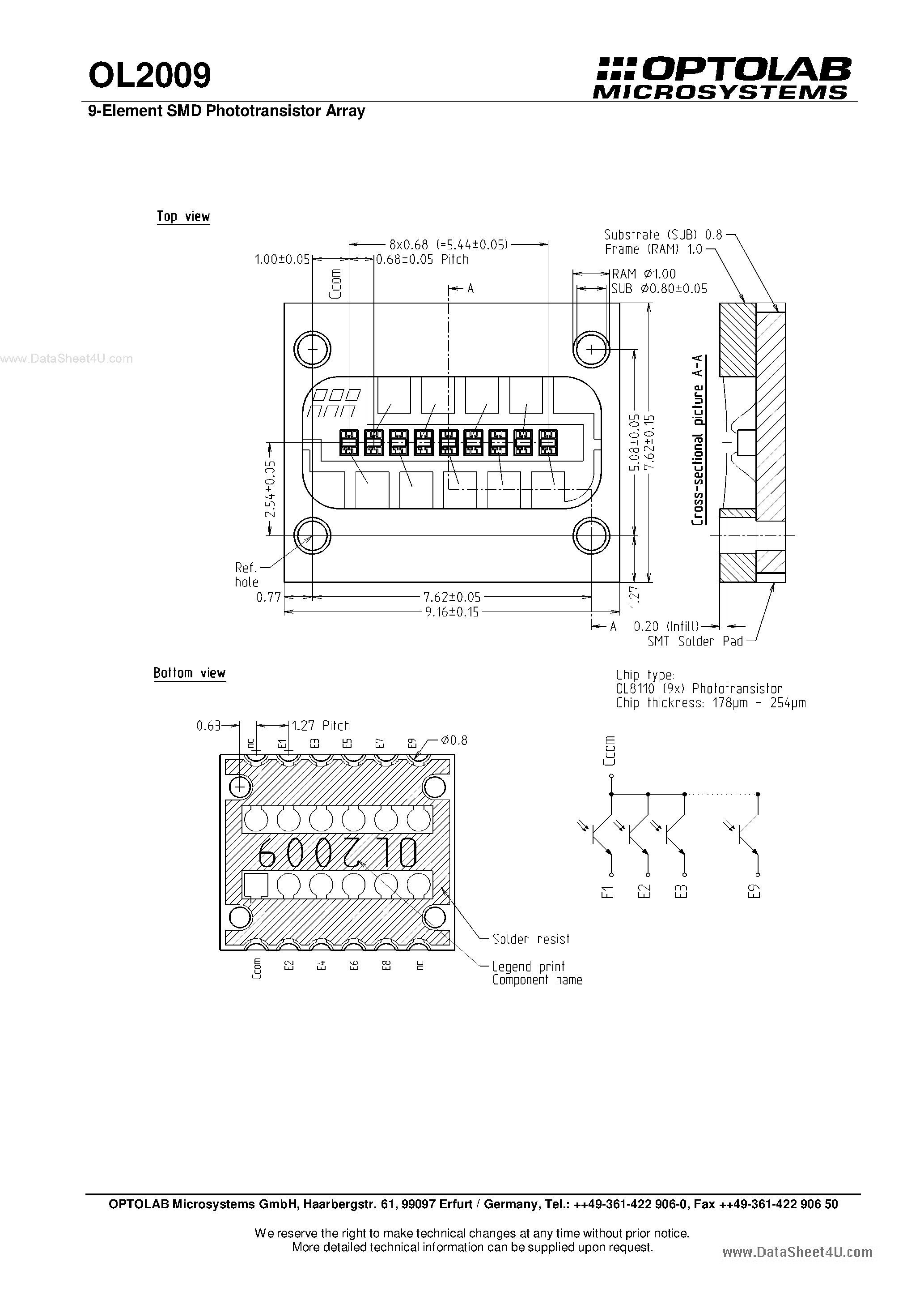 Datasheet OL2009 page 2 Datasheet OL2009 - 9 Element SMD Phototransistor Array page 2
