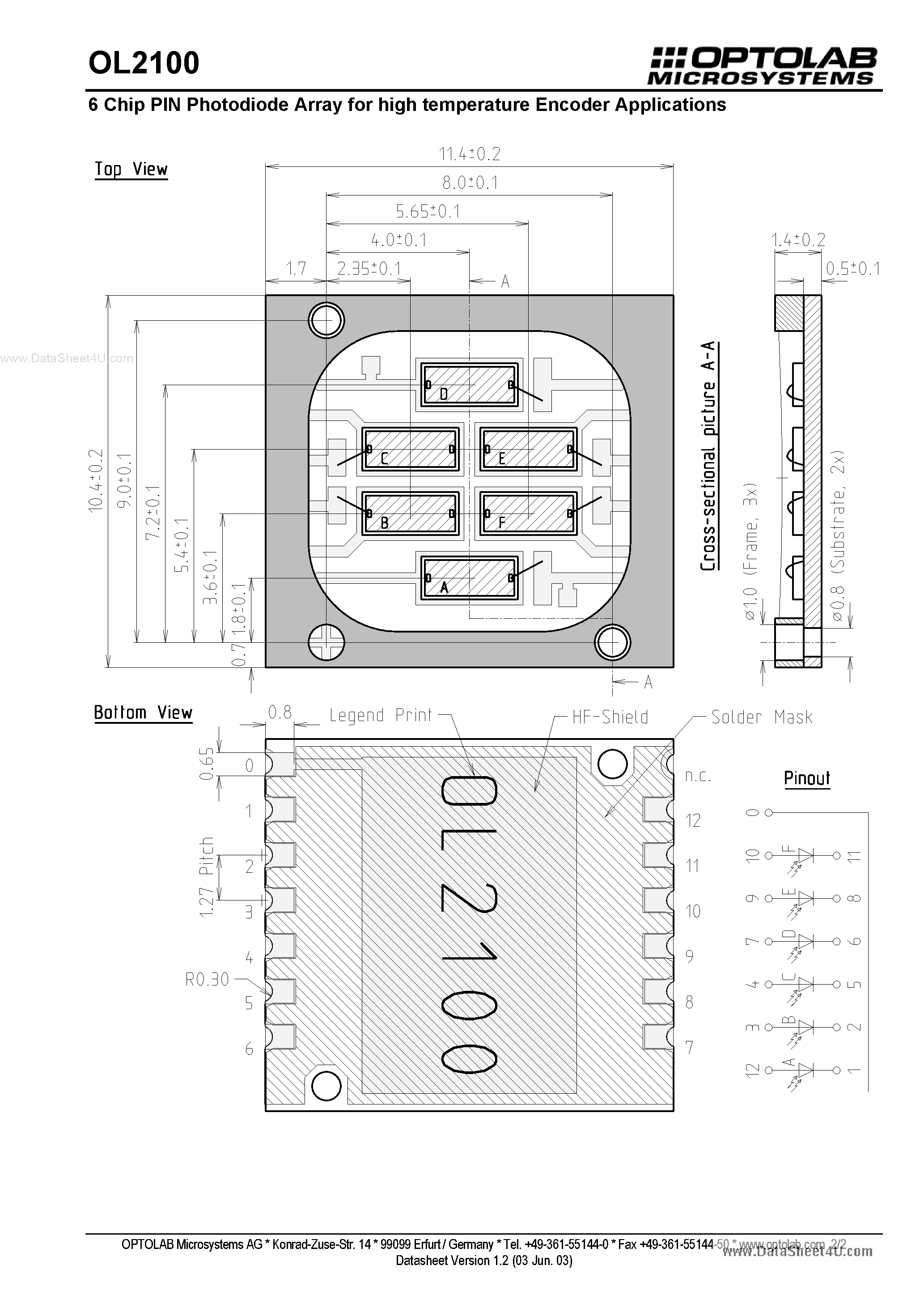 Datasheet OL2100 - 6 Chip PIN Photodiode Array page 2