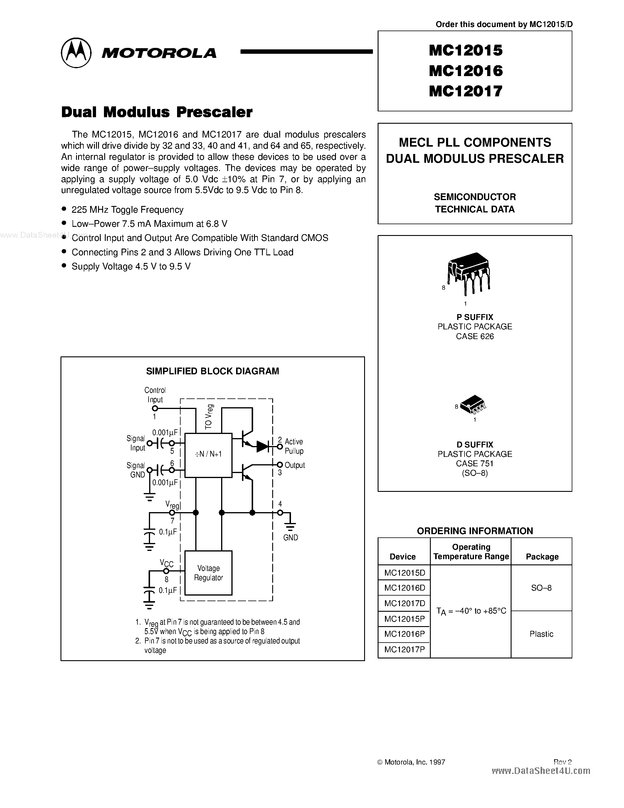 Datasheet 12015 - Search -----> MC12015D page 1
