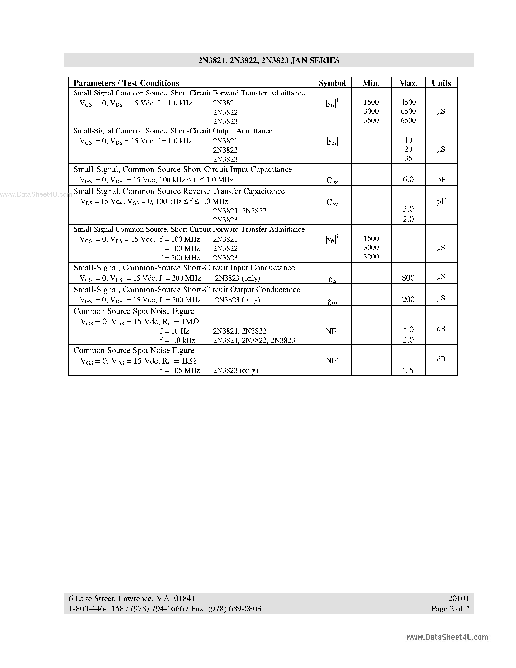 Datasheet JANTX2N3821 page 2 Datasheet JANTX2N3821 - (JANTX2N382x) N Channel MOSFET page 2