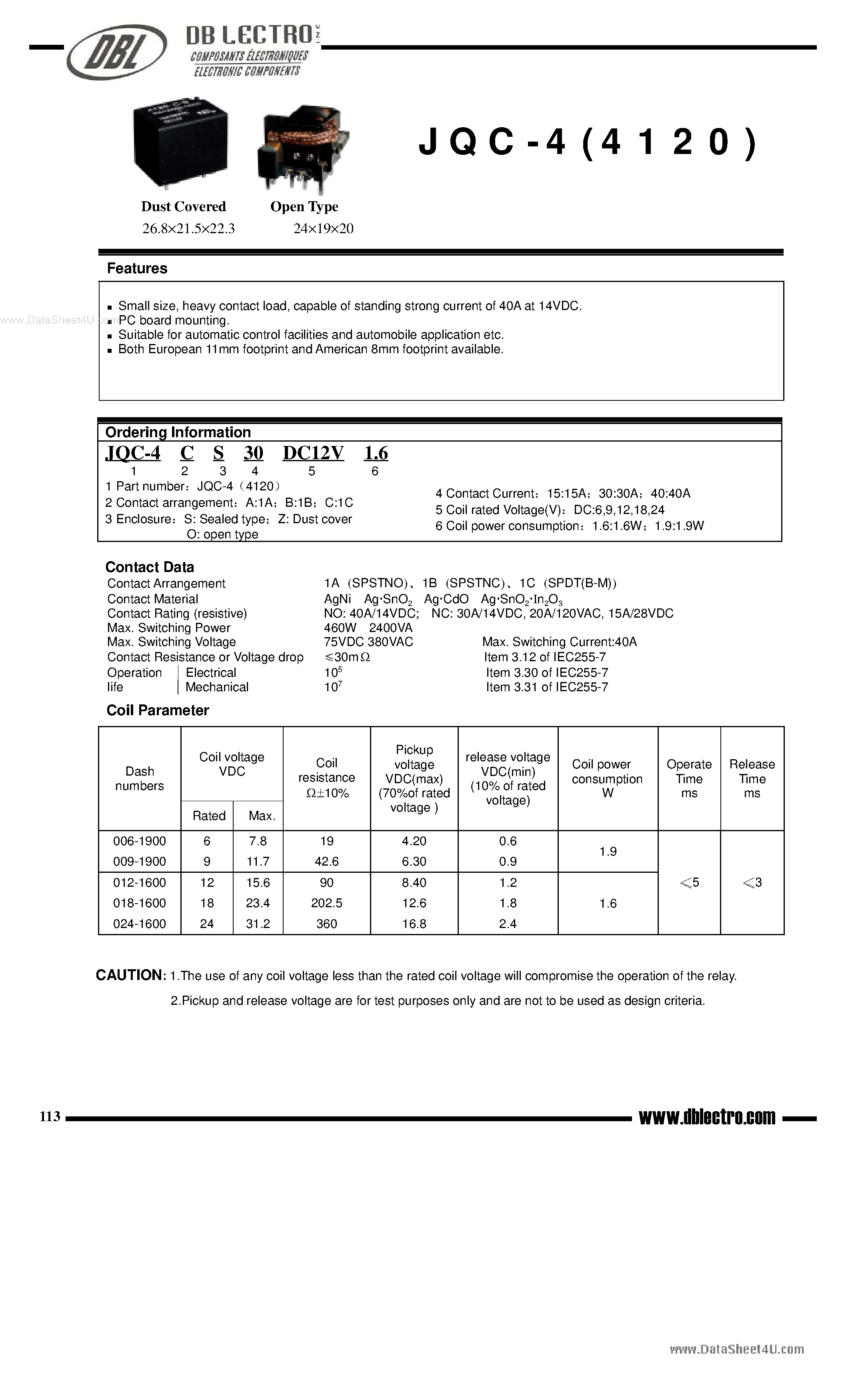 Datasheet JQC-4 - Relay page 1