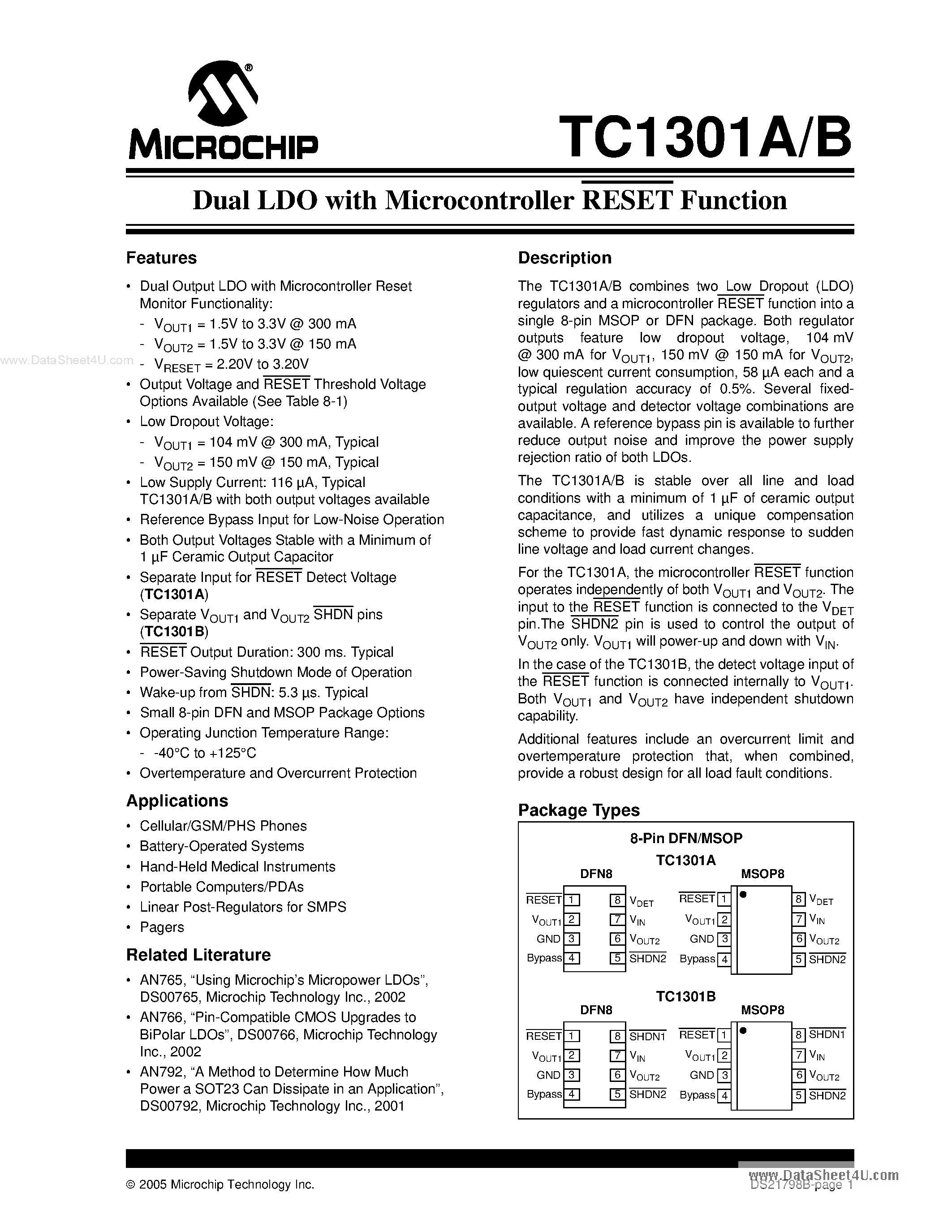 Datasheet TC1301A page 1 Datasheet TC1301A - Dual LDO page 1