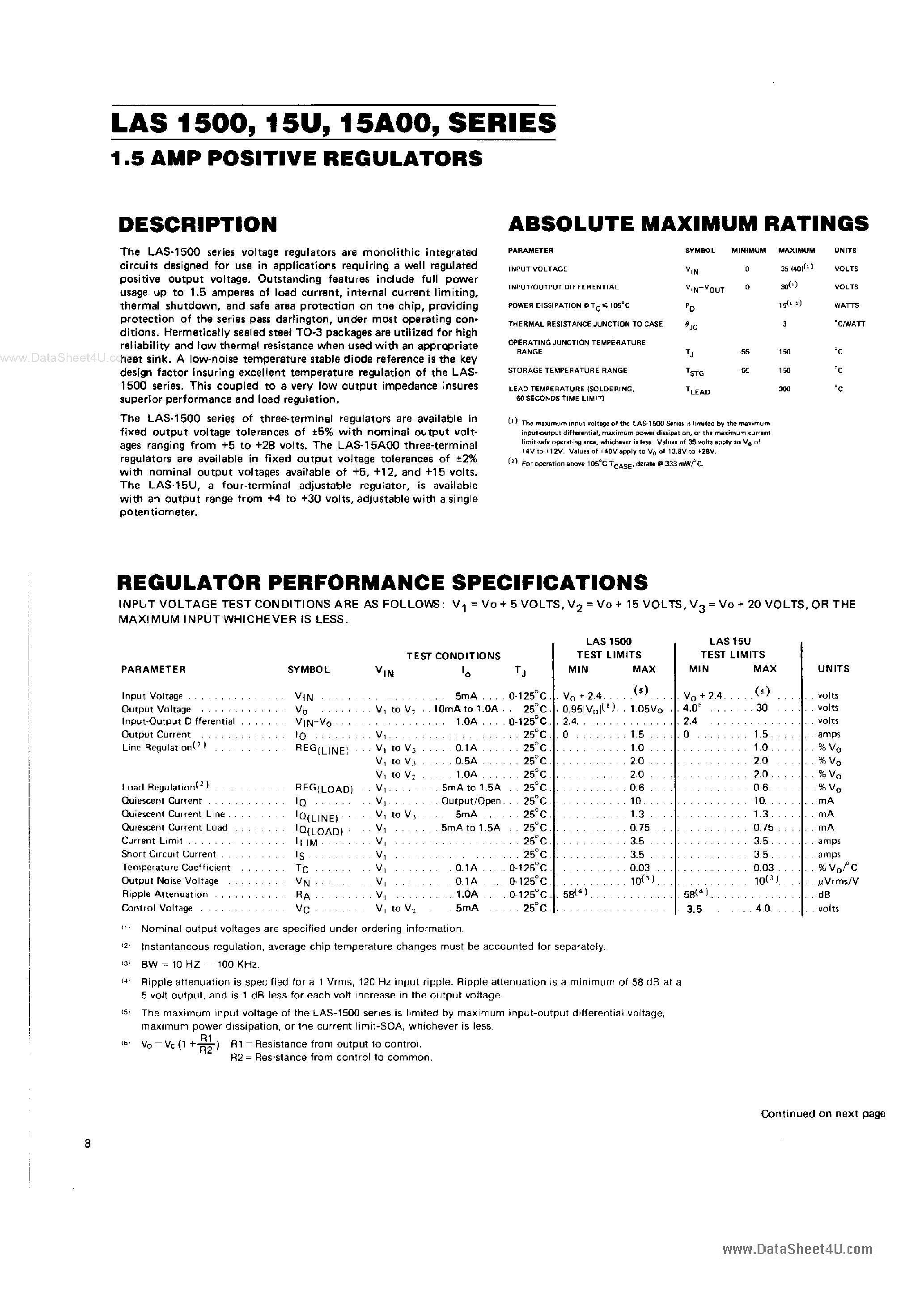 Datasheet LAS15A00 - 1.5 AMP POSITIVE REGULATORS page 1