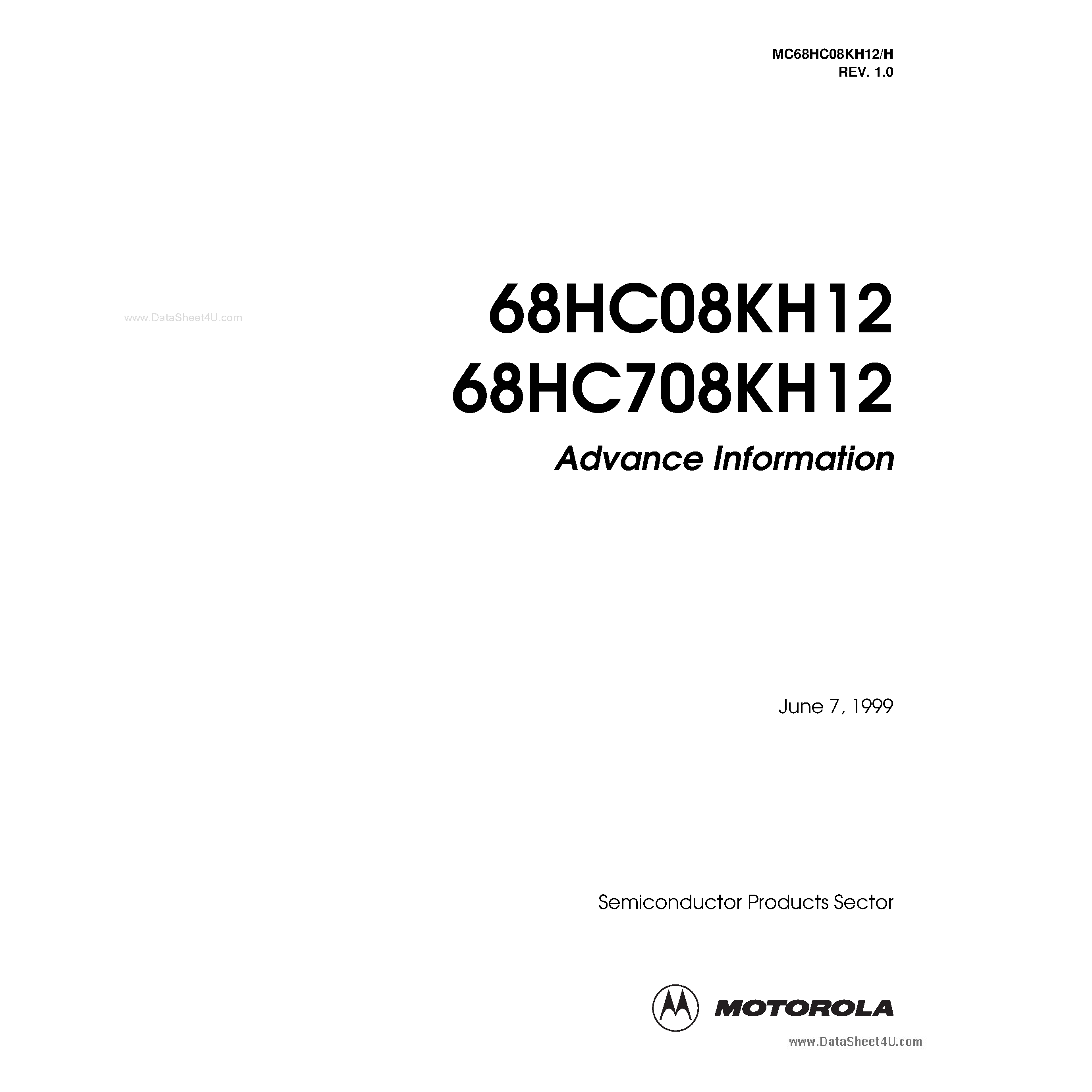 Datasheet 68HC08KH12 - 8 BIT MICROCONTROLLER UNITS page 1