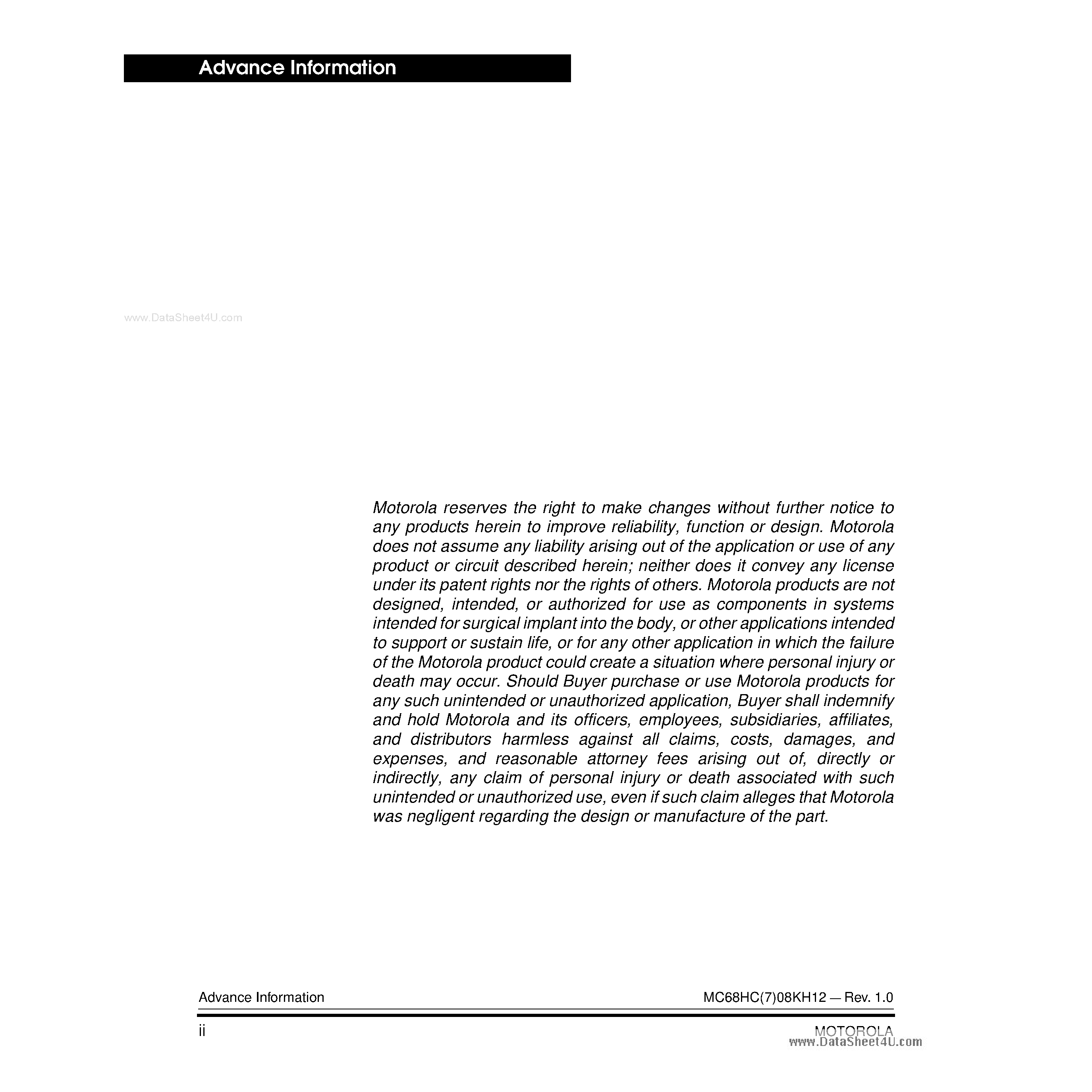 Datasheet 68HC08KH12 - 8 BIT MICROCONTROLLER UNITS page 2