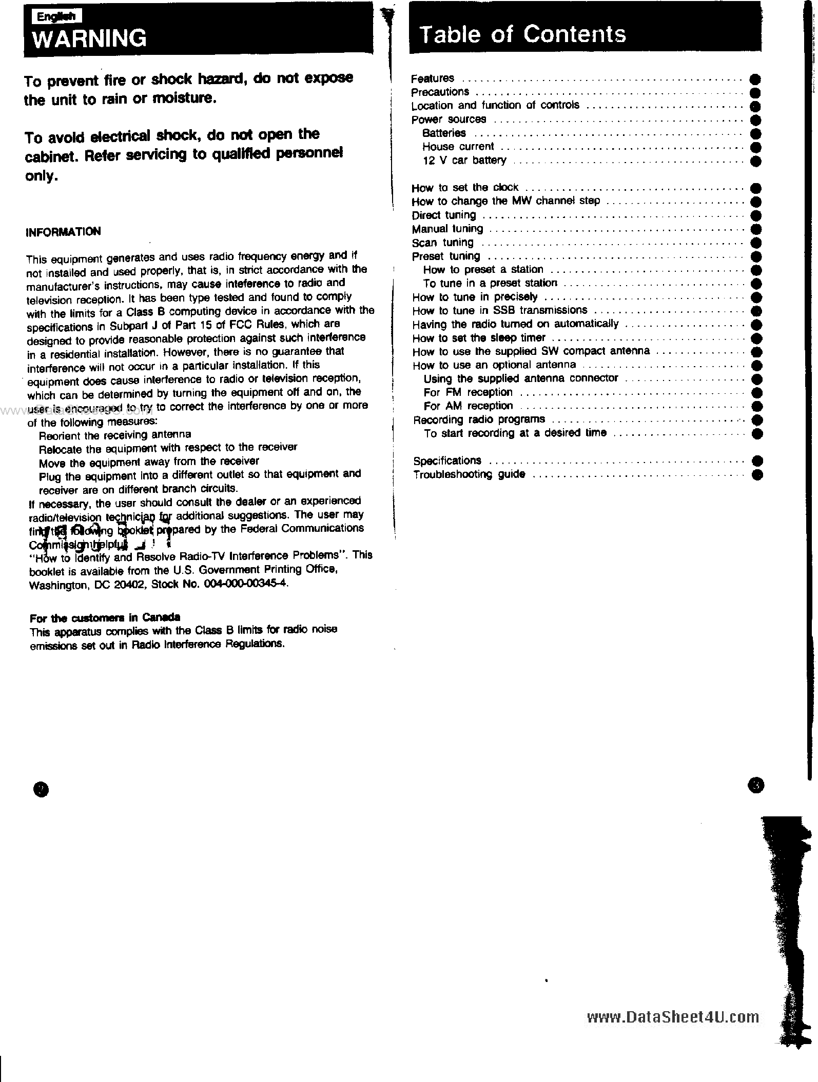 Даташит ICF-SW7600 - LW/MW/SW/FM Stereo PLL Synthesized Receiver страница 2