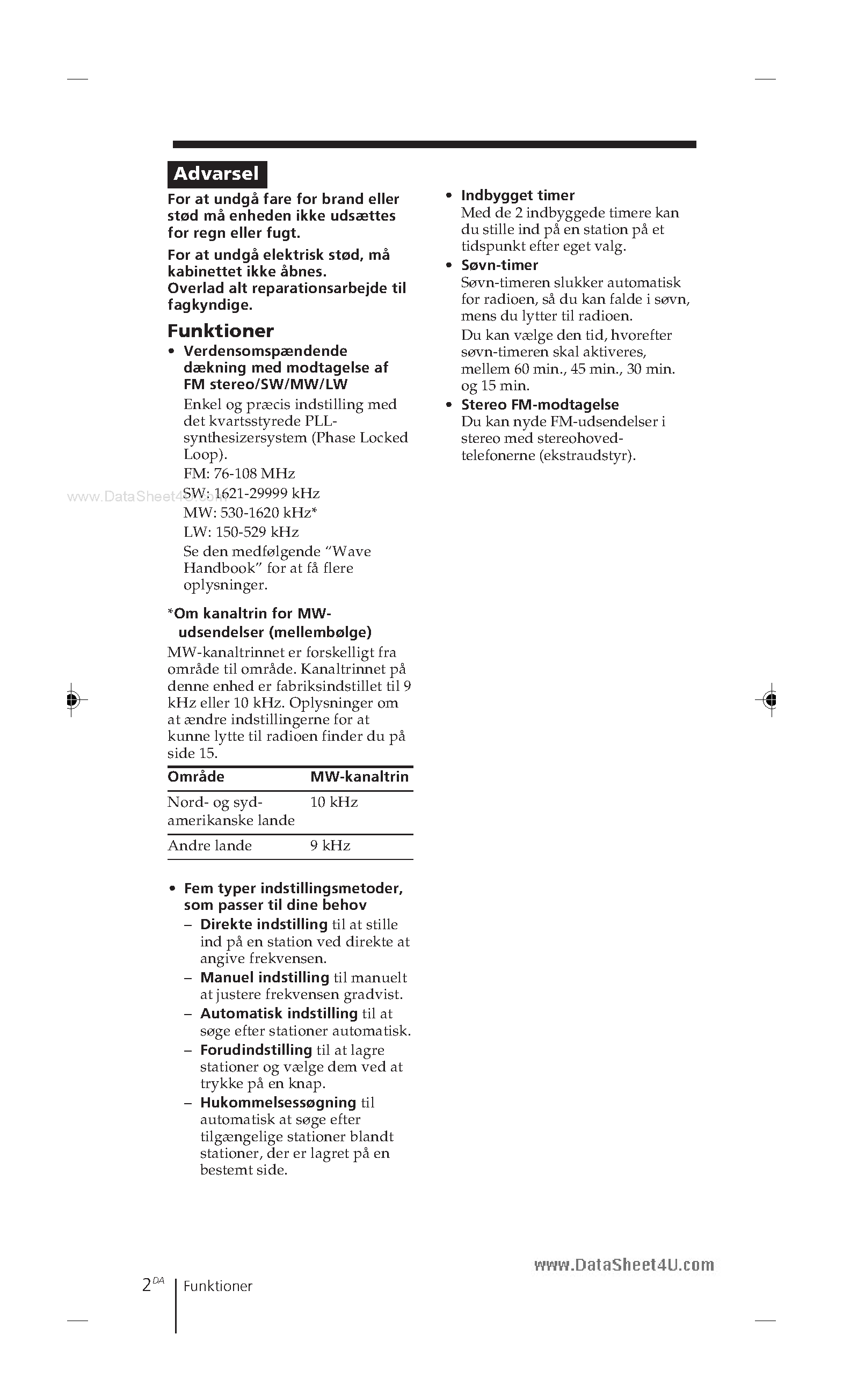Даташит ICF-SW7600GR - LW/MW/SW/FM Stereo PLL Synthesized Receiver страница 2
