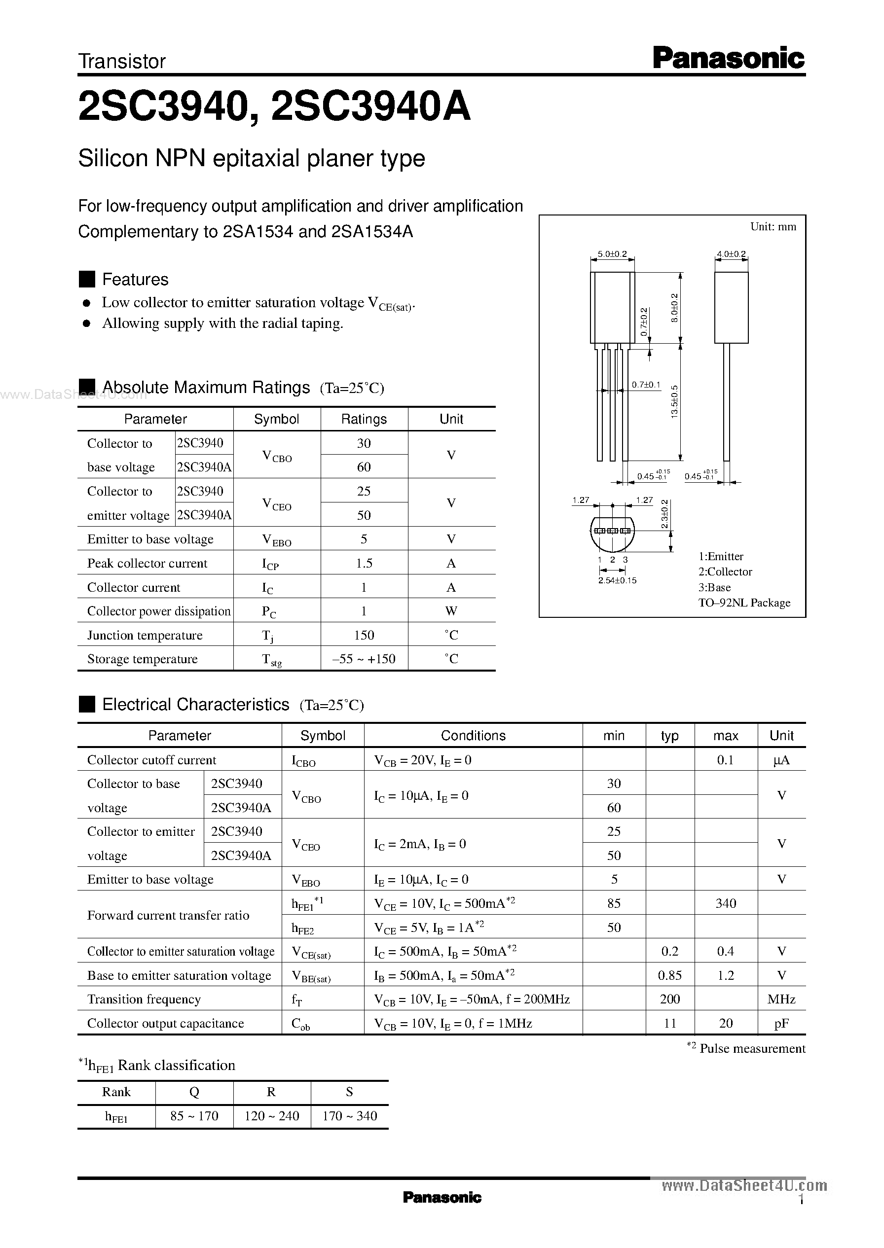 Datasheet C3940A - Search -----> 2SC3940A page 1