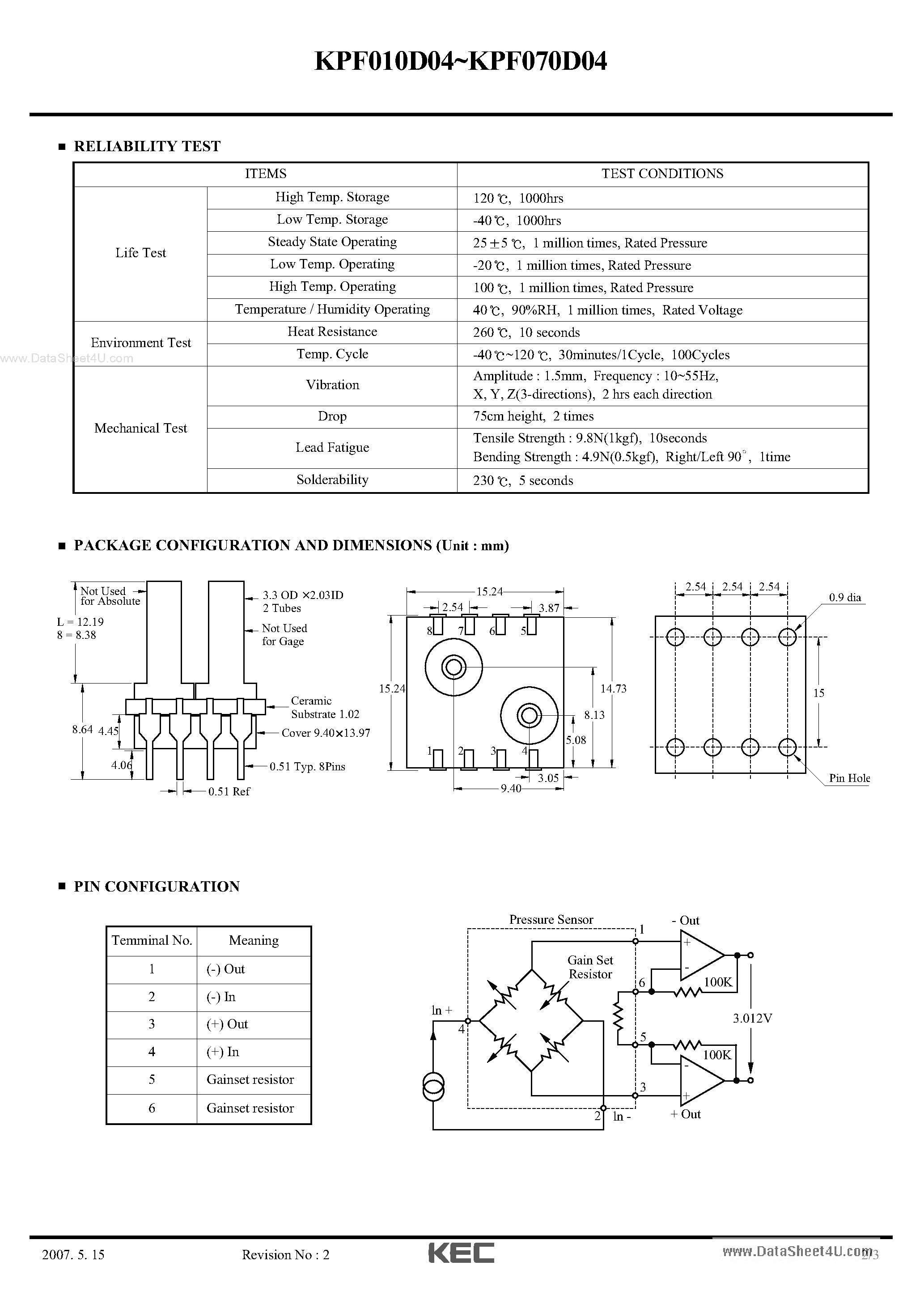Datasheet KPN010D04 - (KPN010D04 - KPN070D04) Semiconductor Pressure Sensor page 2