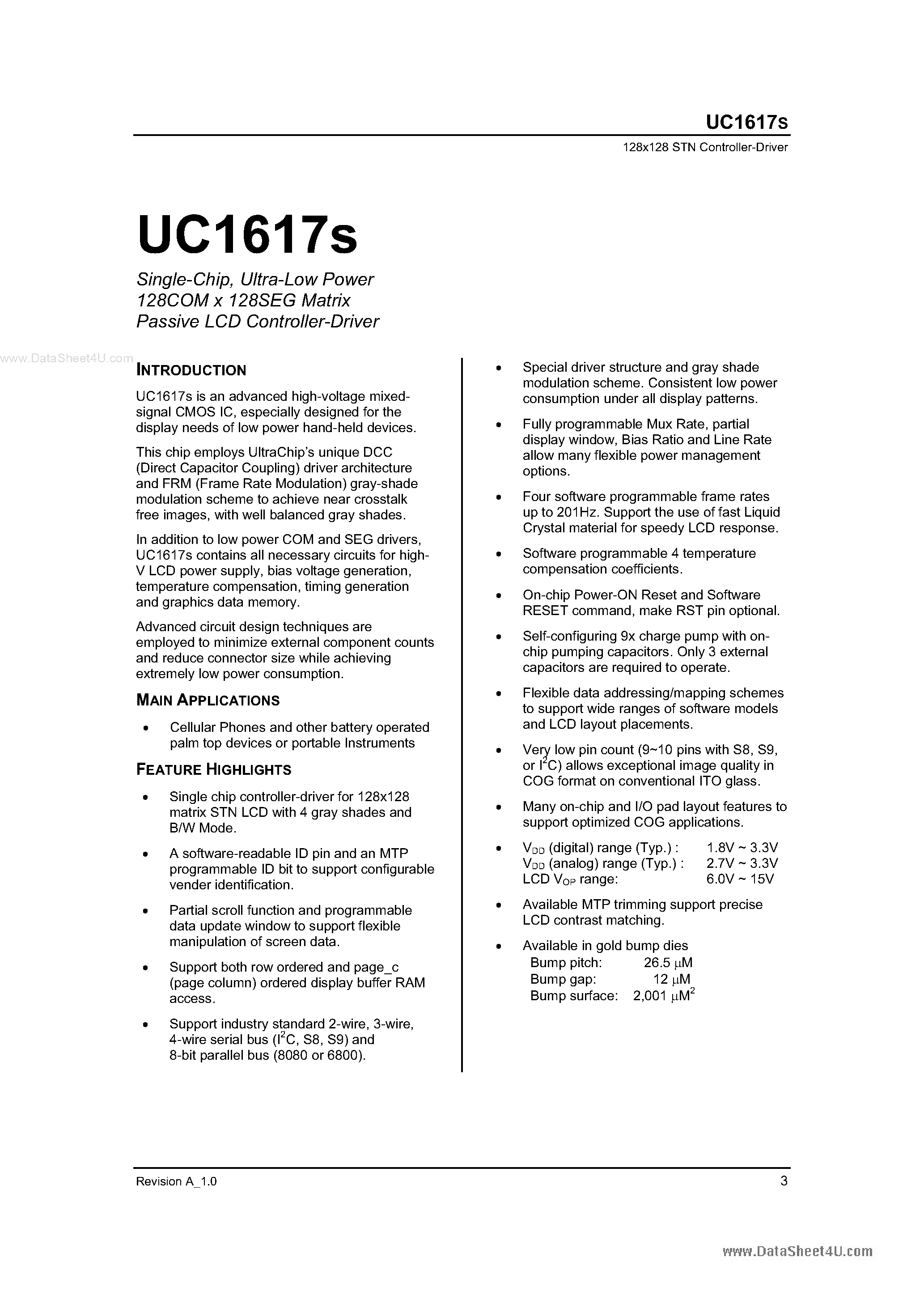 Datasheet UC1617S - 128 X 128 STN Controller Driver page 1
