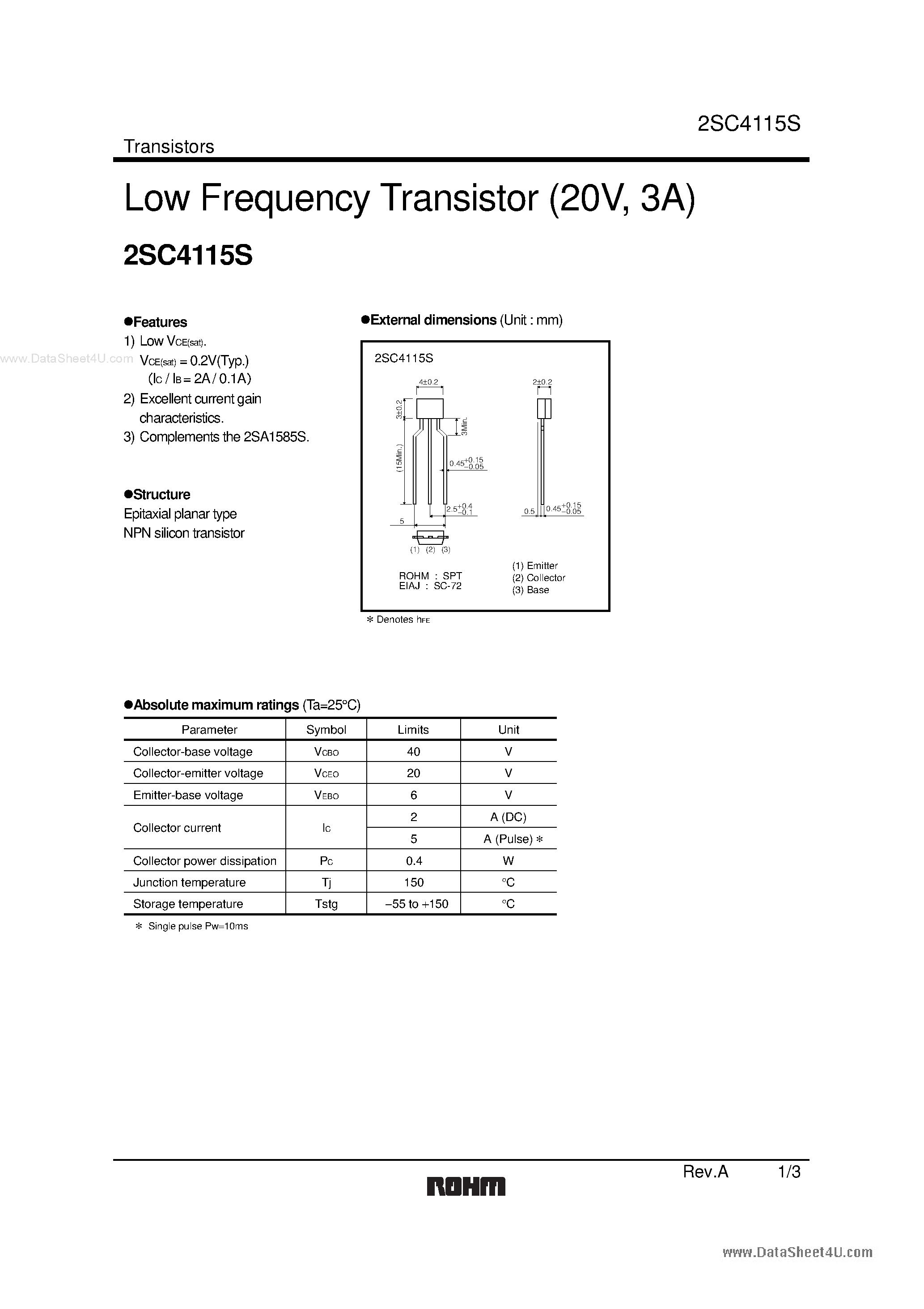 Datasheet C4115S page 1 Datasheet C4115S - Search -----> 2SC4115S page 1