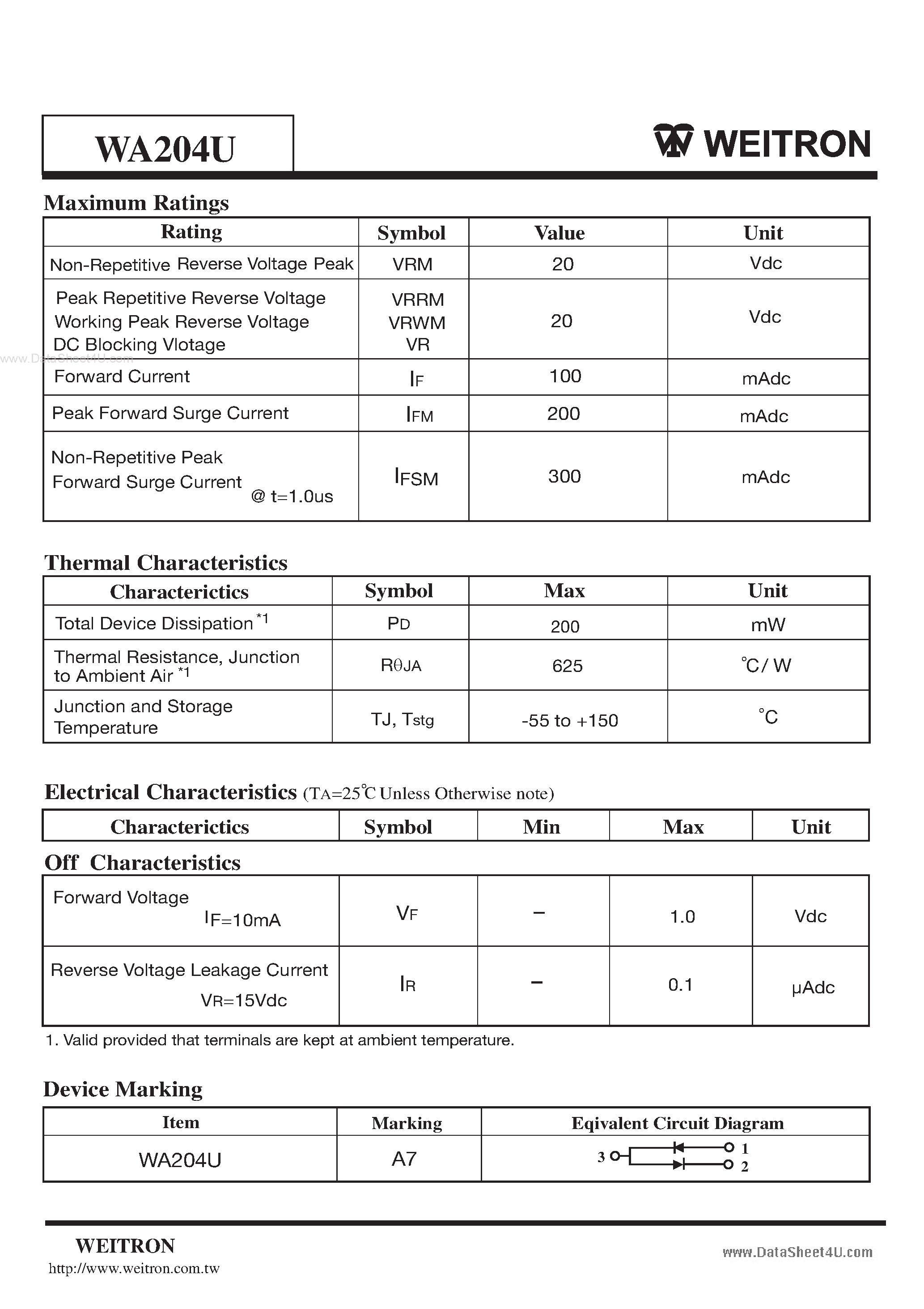 Datasheet WA204U - Surface Mount Switching Diode page 2