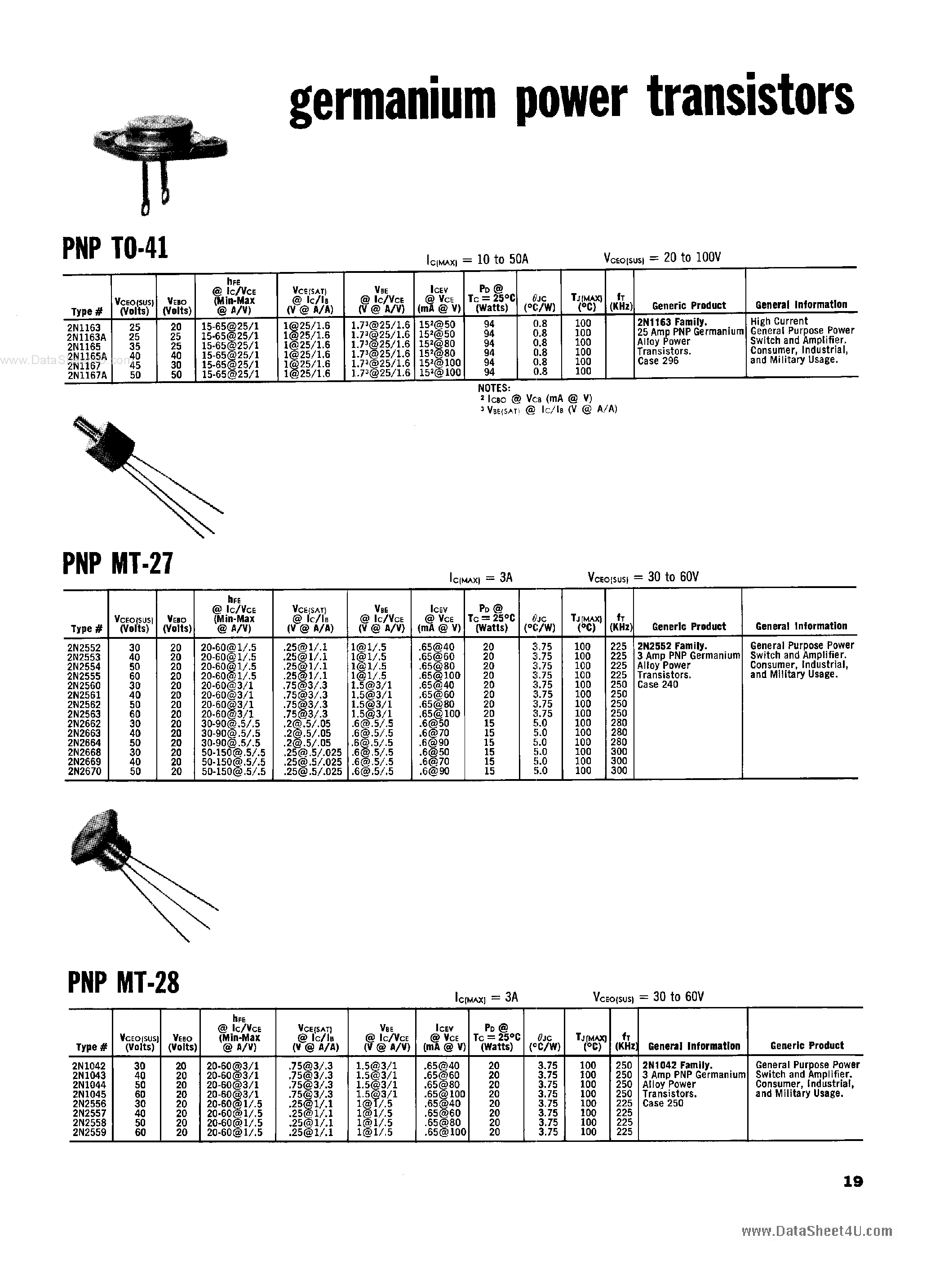 Datasheet 2N1042 - Power Transistors page 1