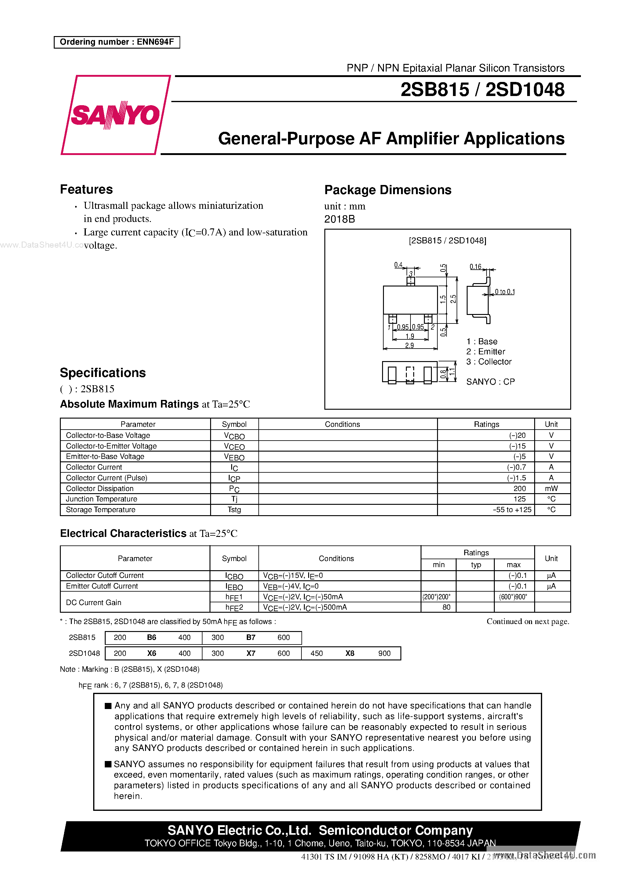 Datasheet D1048 - Search -----> 2SD1048 page 1