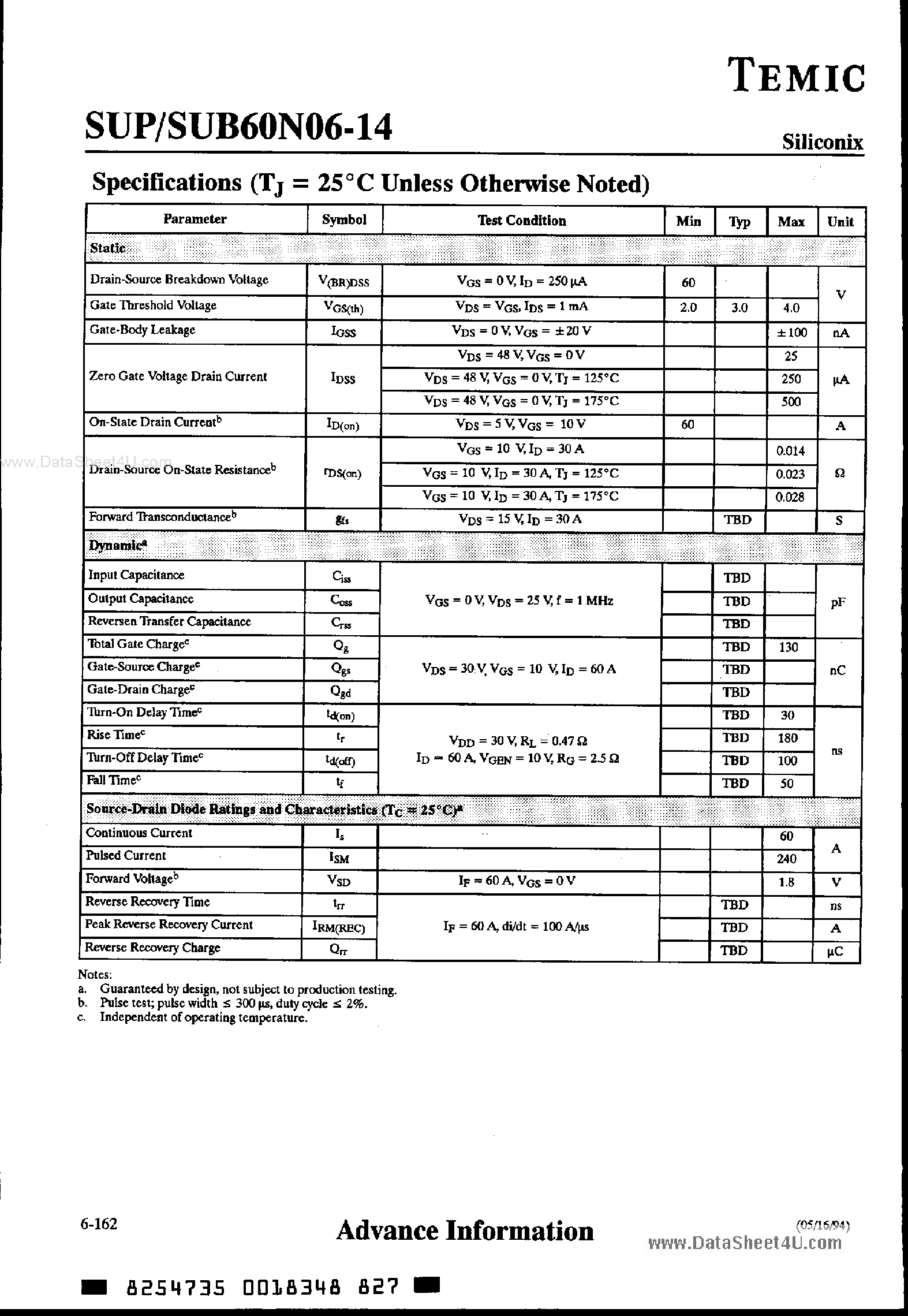 Datasheet SUP60N06-14 - N-Channel Enhancement Mode Transistor page 2