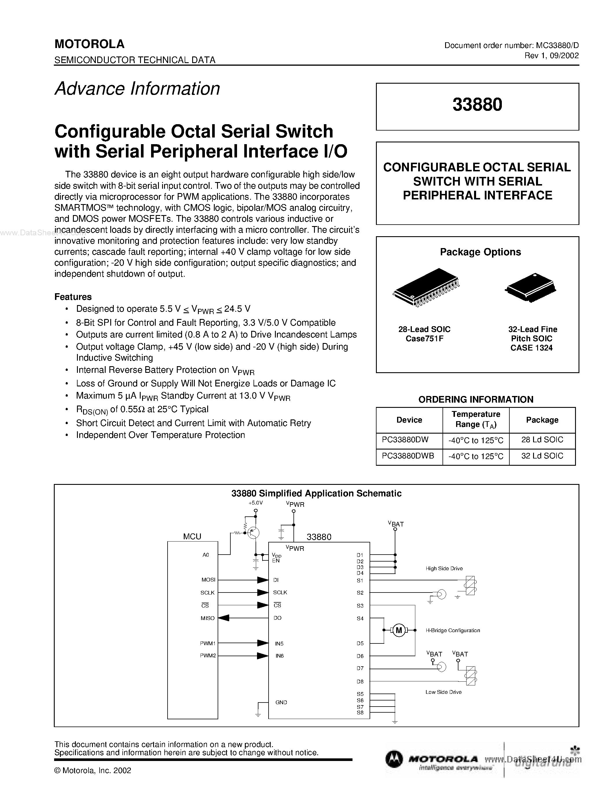 Datasheet PC33880 page 1 Datasheet PC33880 - Configurable Octal Serial Switch page 1