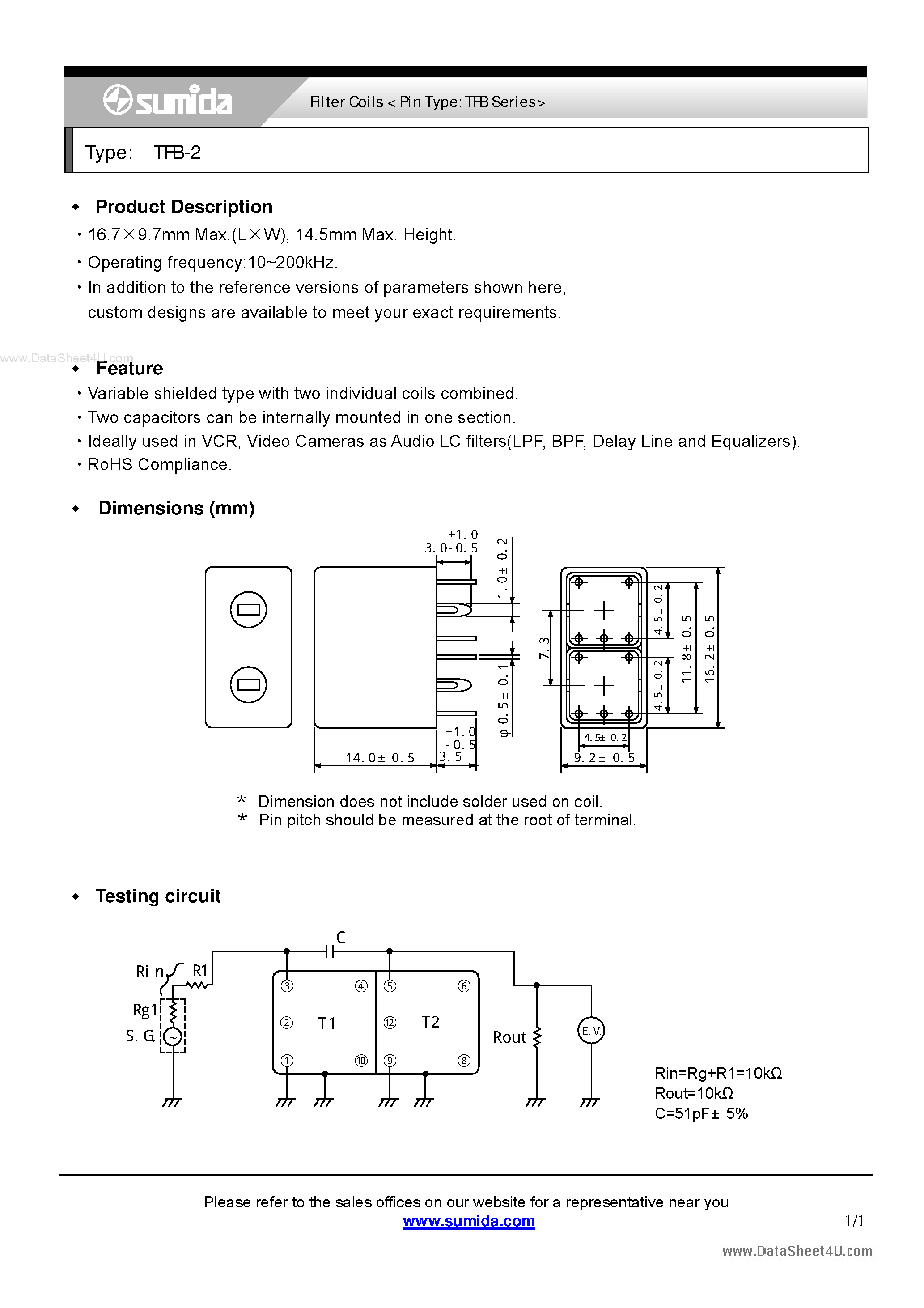 Datasheet TFB-2 - Filter Coils page 1