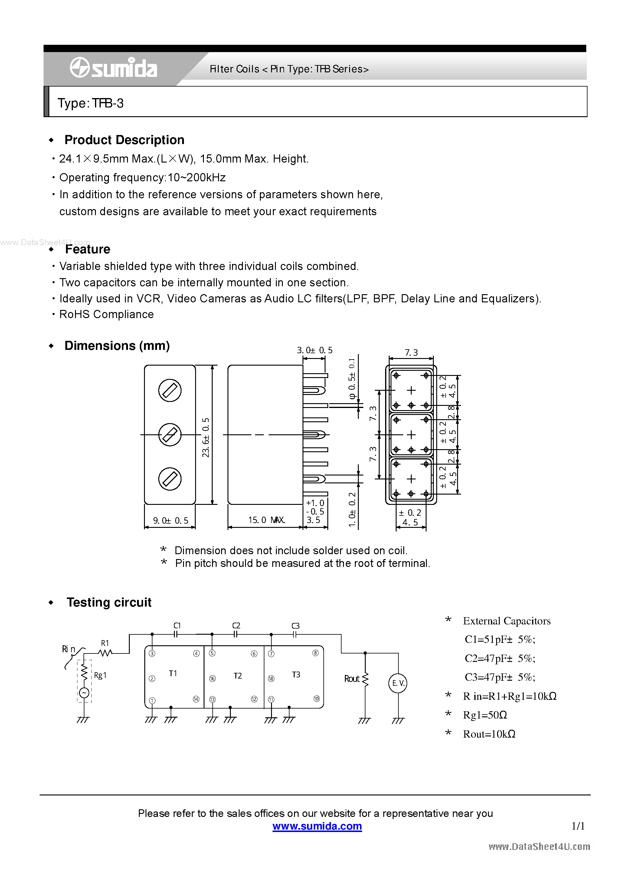 Datasheet TFB-3 page 1 Datasheet TFB-3 - Filter Coils page 1