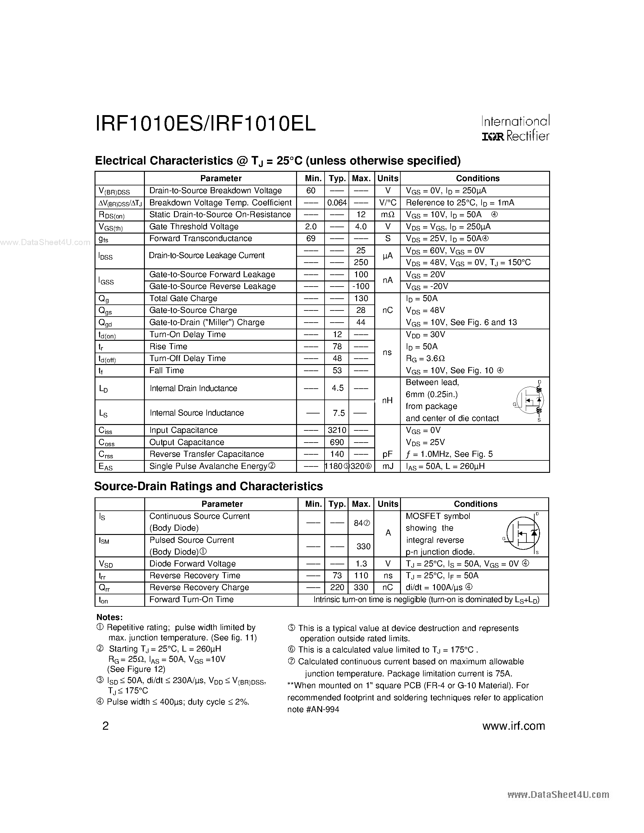 Datasheet F1010ES - Search -----> IRF1010ES page 2