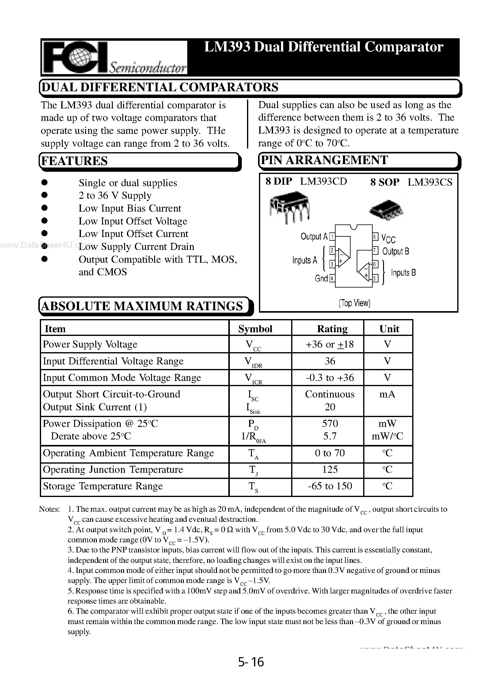 Даташит на микросхему LM393 страница 1 Даташит LM393 - Dual Differential Comparator страница 1