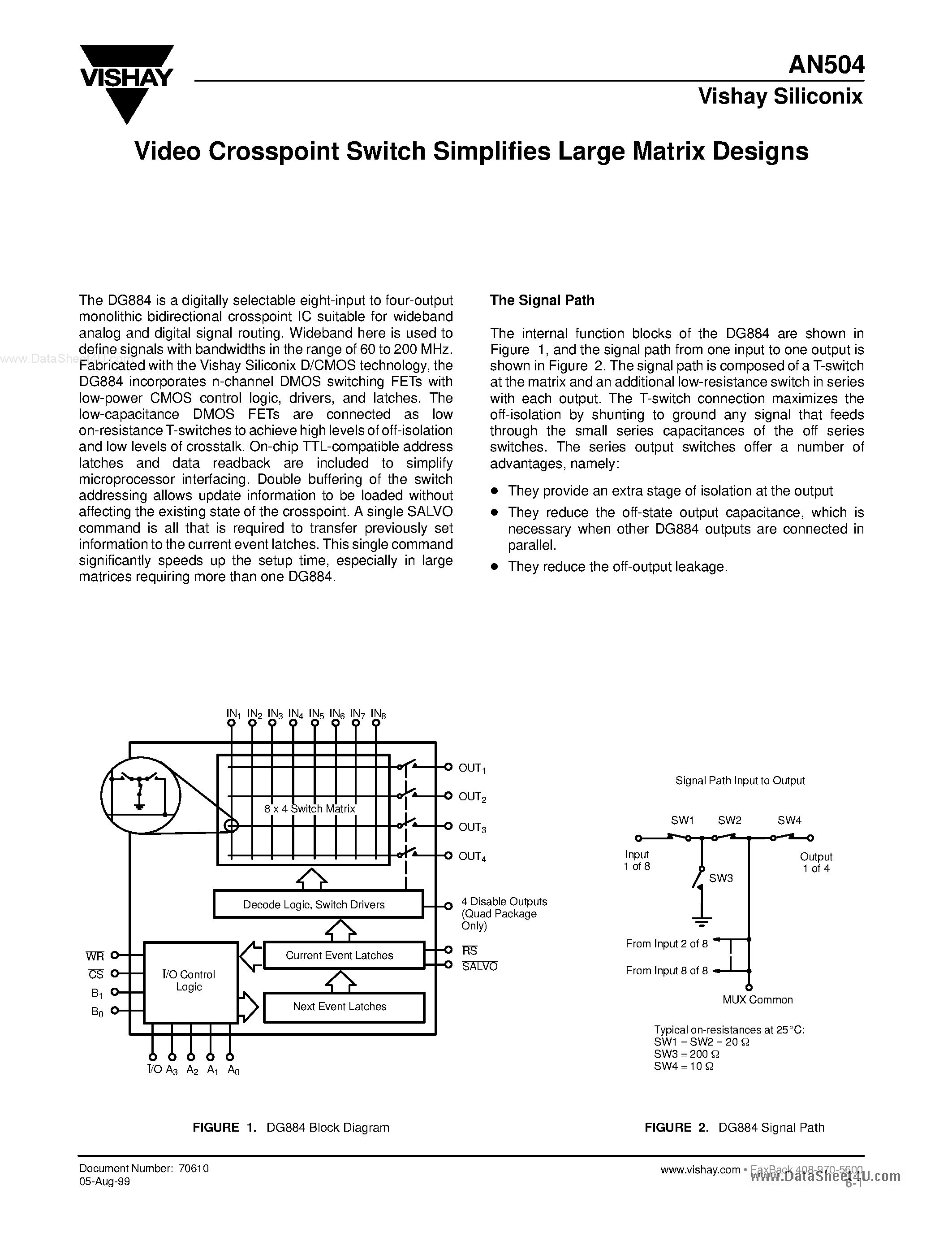 Даташит AN504 - Video Crosspoint Switch Simplifies Large Matrix Designs страница 1