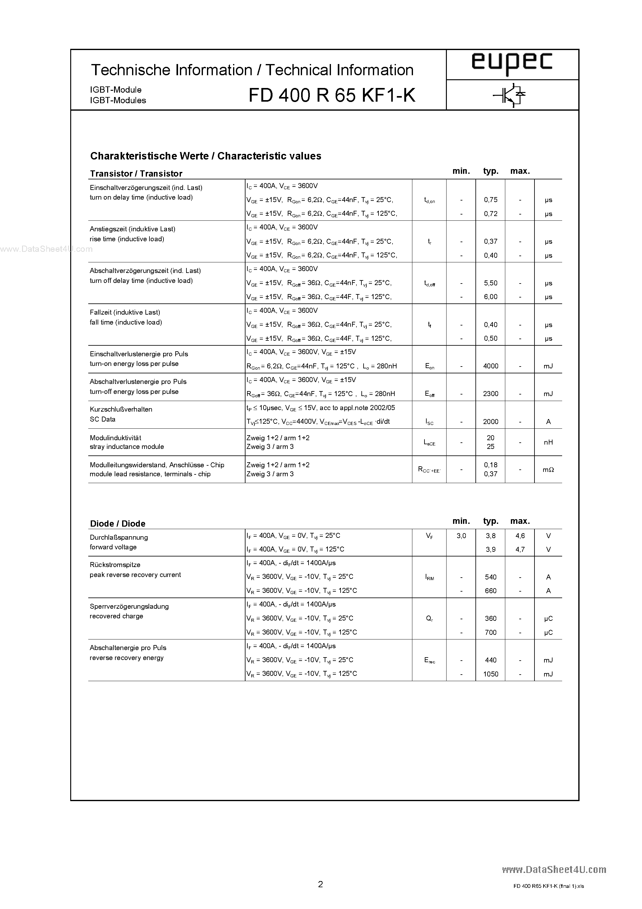 Datasheet FD400R65KF1-K - IGBT Modules page 2