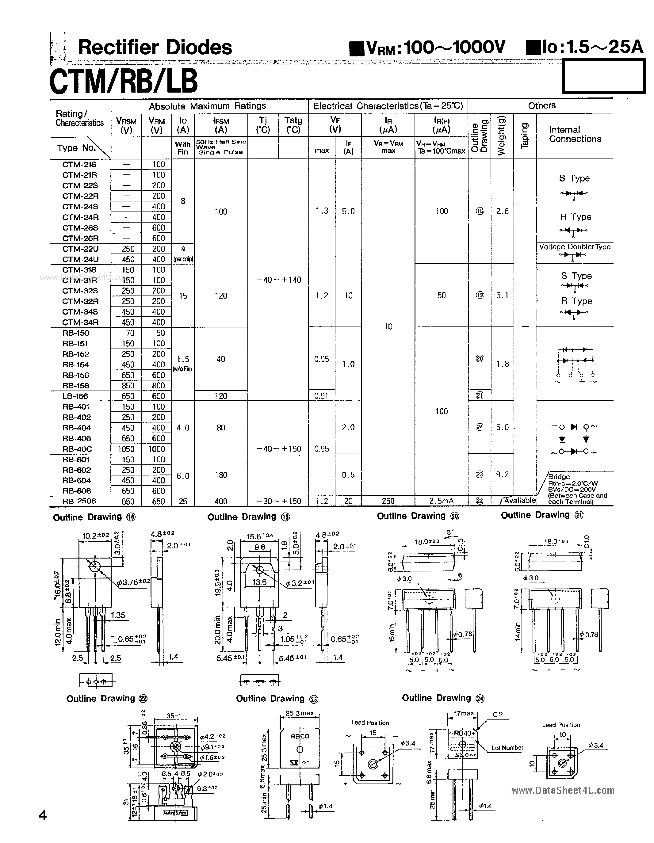 Даташит на микросхему CTM-21R страница 1 Даташит CTM-21R - (CTM-xx) Rectifer Diodes страница 1