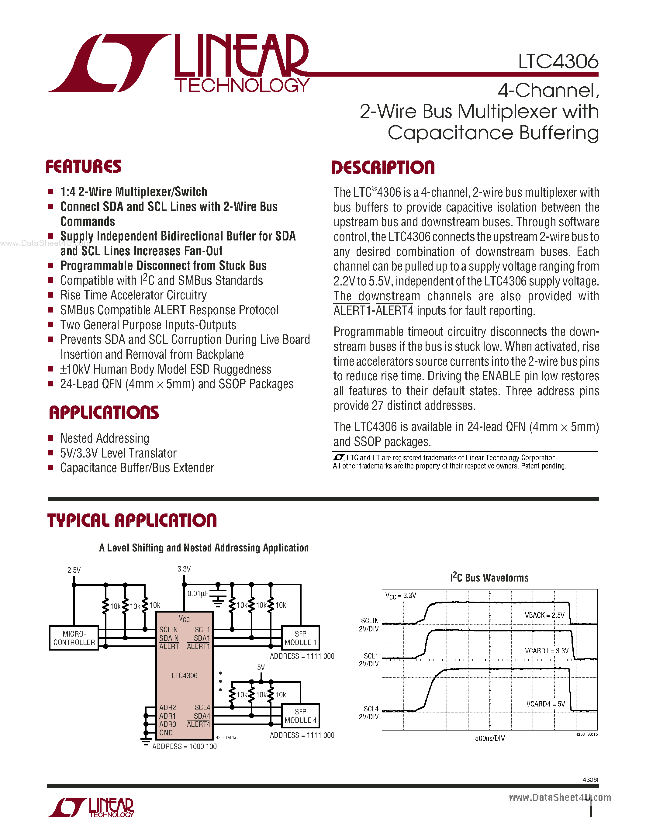Даташит LTC4306 - 2-Wire Bus Multiplexer страница 1