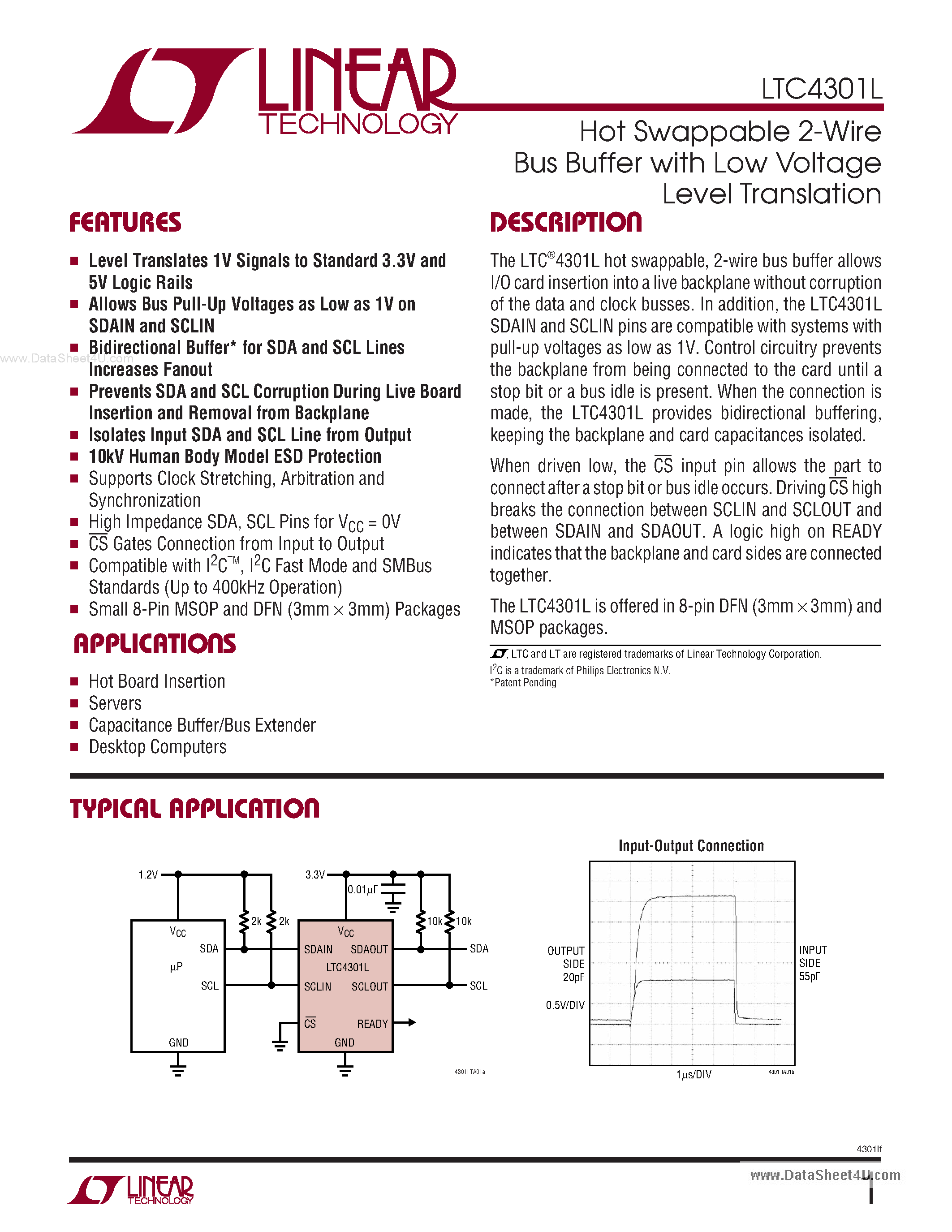 Даташит LTC4301L - Hot Swappable 2-Wire Bus Buffer страница 1