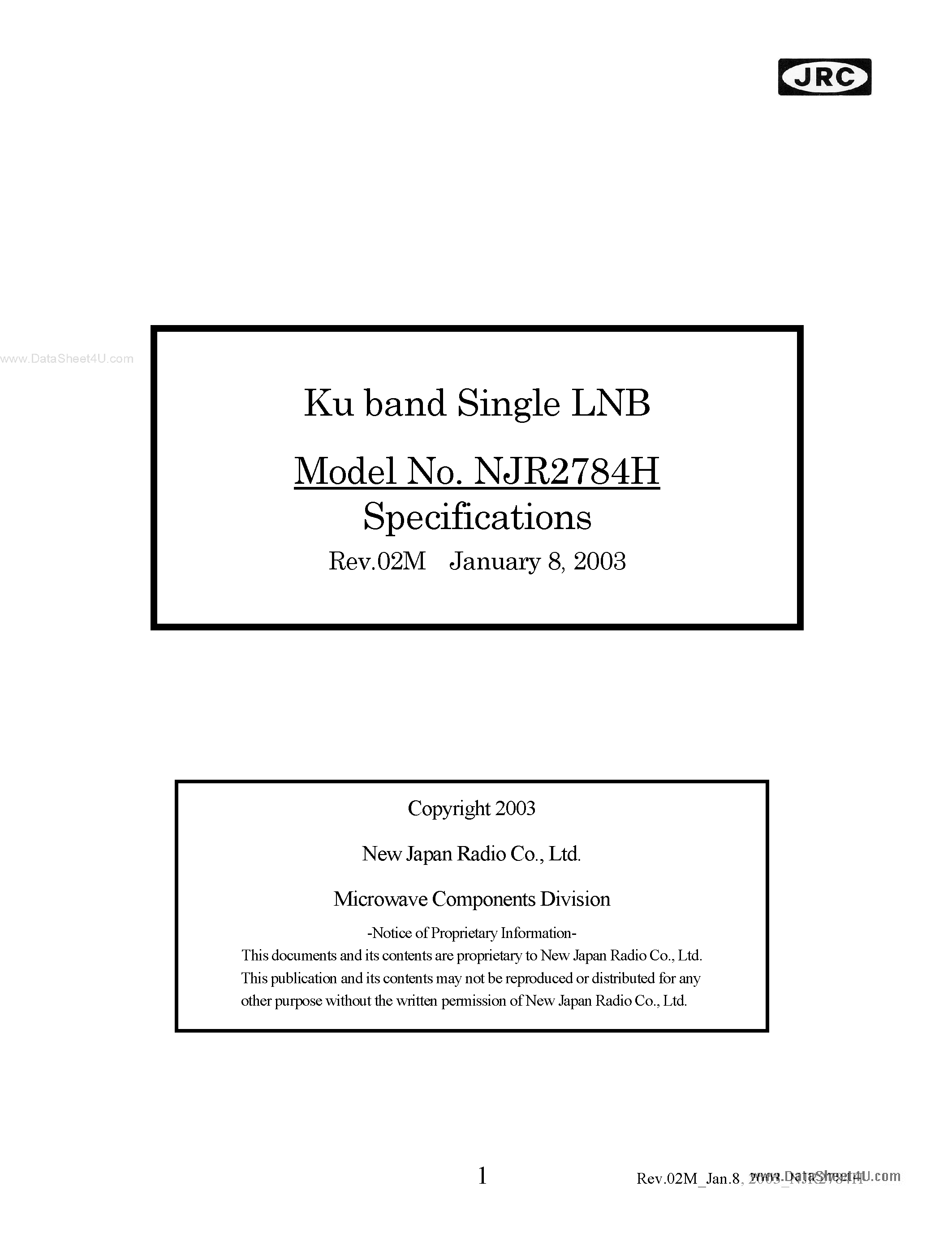 Даташит на микросхему NJR2784H страница 1 Даташит NJR2784H - Ku Band Single LNB страница 1