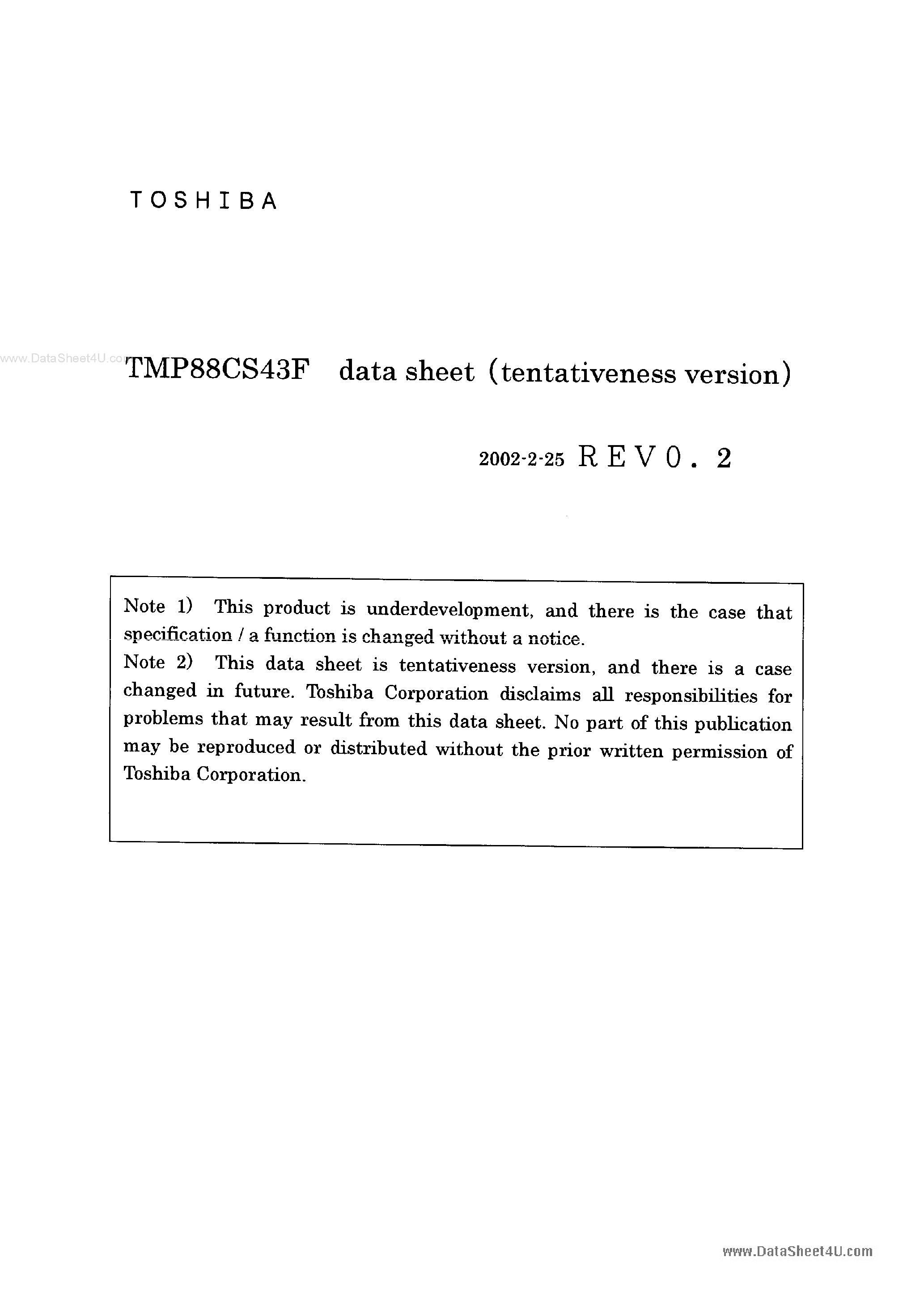 Datasheet TMP88PS43F - CMOS 8 BIT MICROCOMPUTER page 1