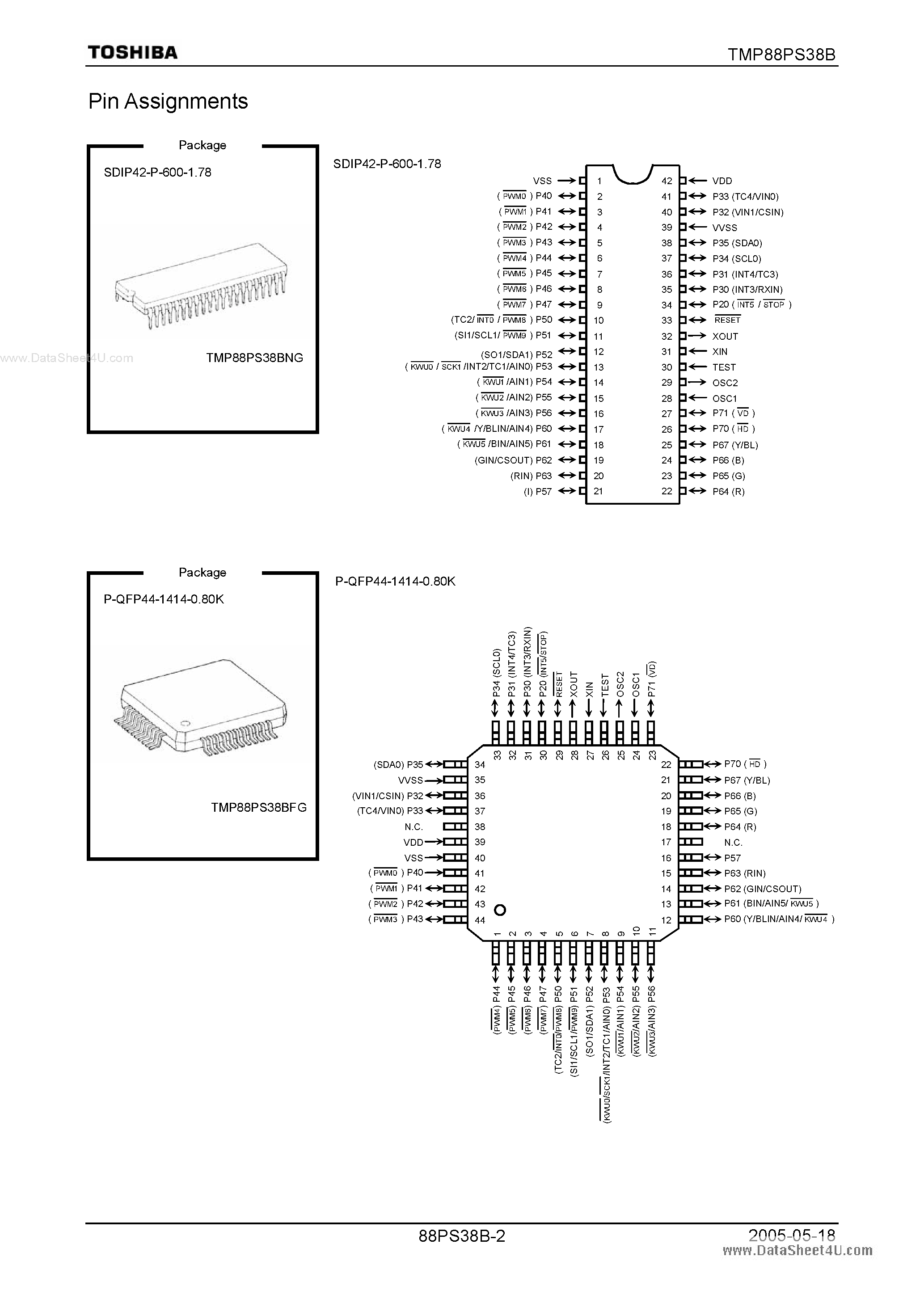 Datasheet TMP88PS38BFG - CMOS 8-Bit Microcontroller page 2
