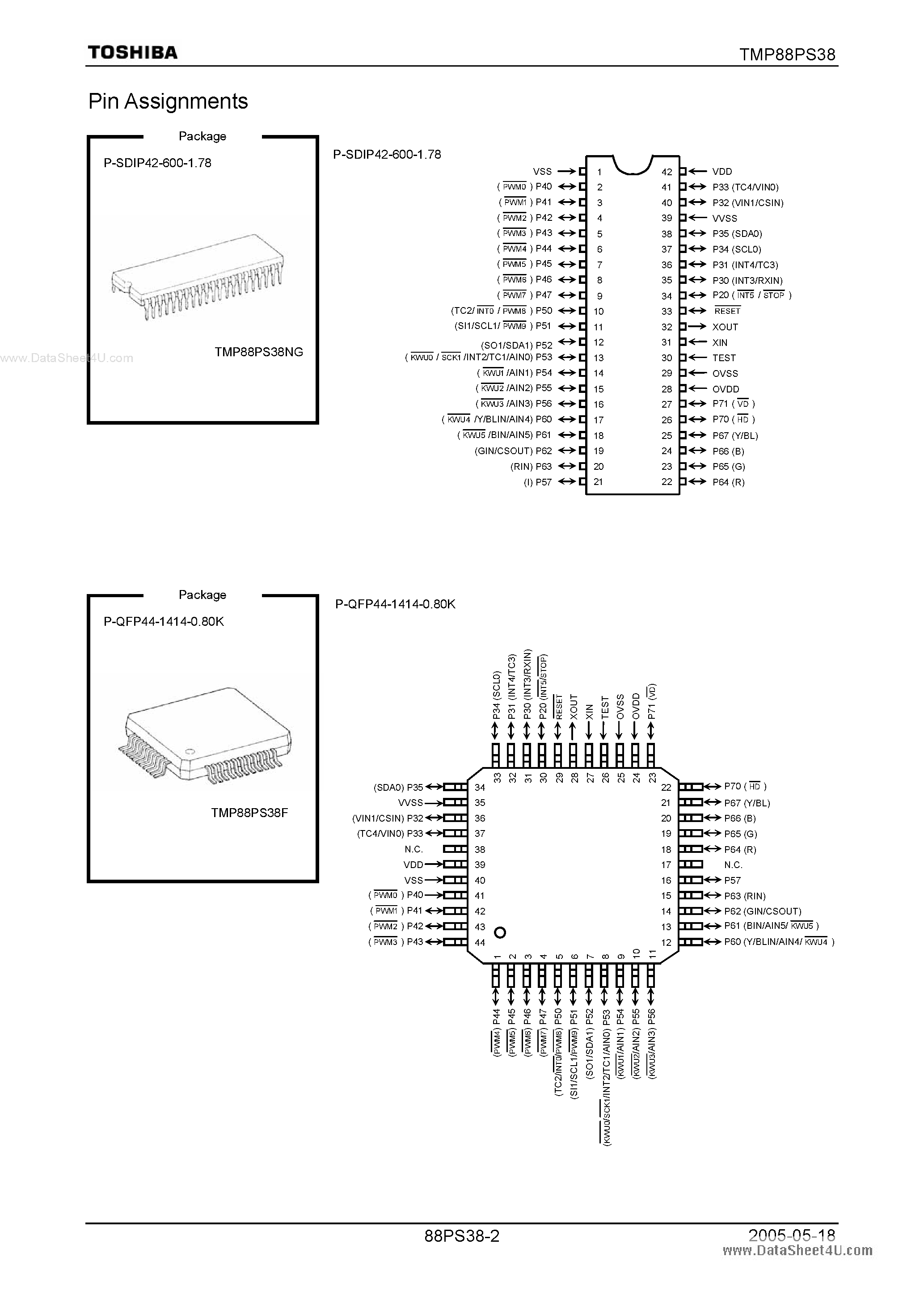 Datasheet TMP88PS38FG - CMOS 8-Bit Microcontroller page 2