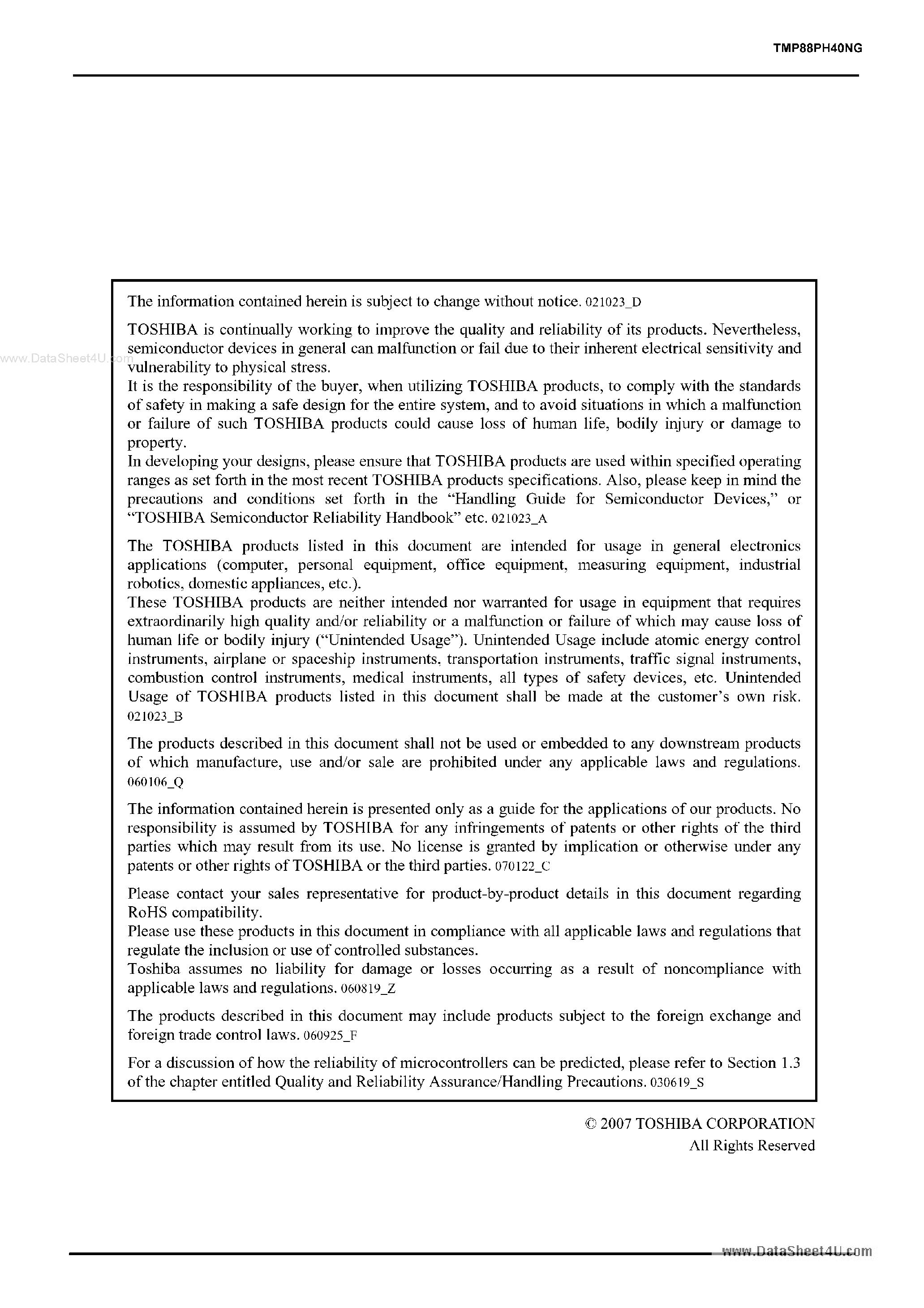 Даташит TMP88PH40NG - 8 Bit Microcontroller страница 2