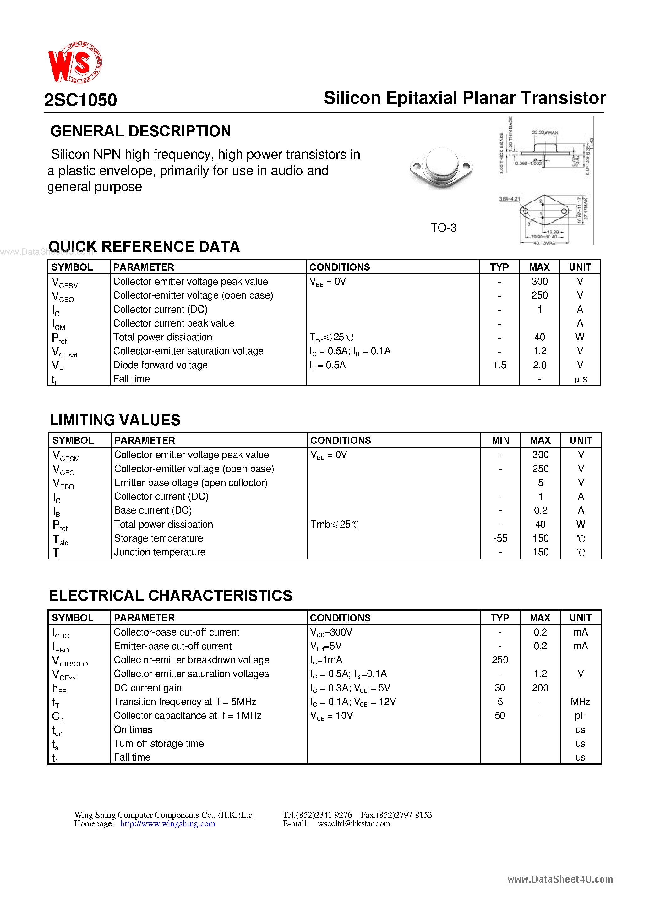 Даташит на микросхему C1050 страница 1 Даташит C1050 - Search -----> 2SC1050 страница 1