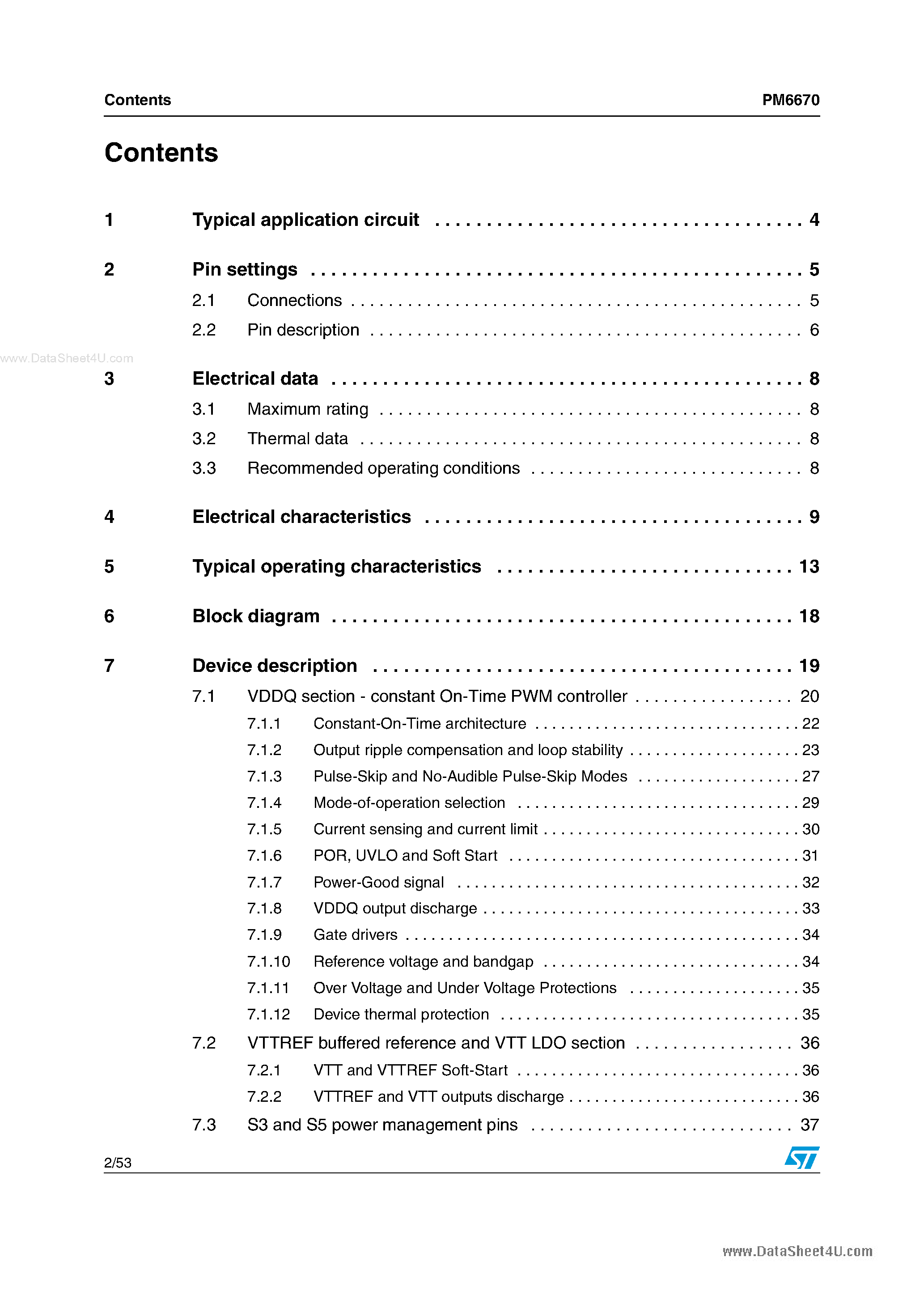 Datasheet PM6670 page 2 Datasheet PM6670 - Complete DDR2/3 memory power supply controller page 2