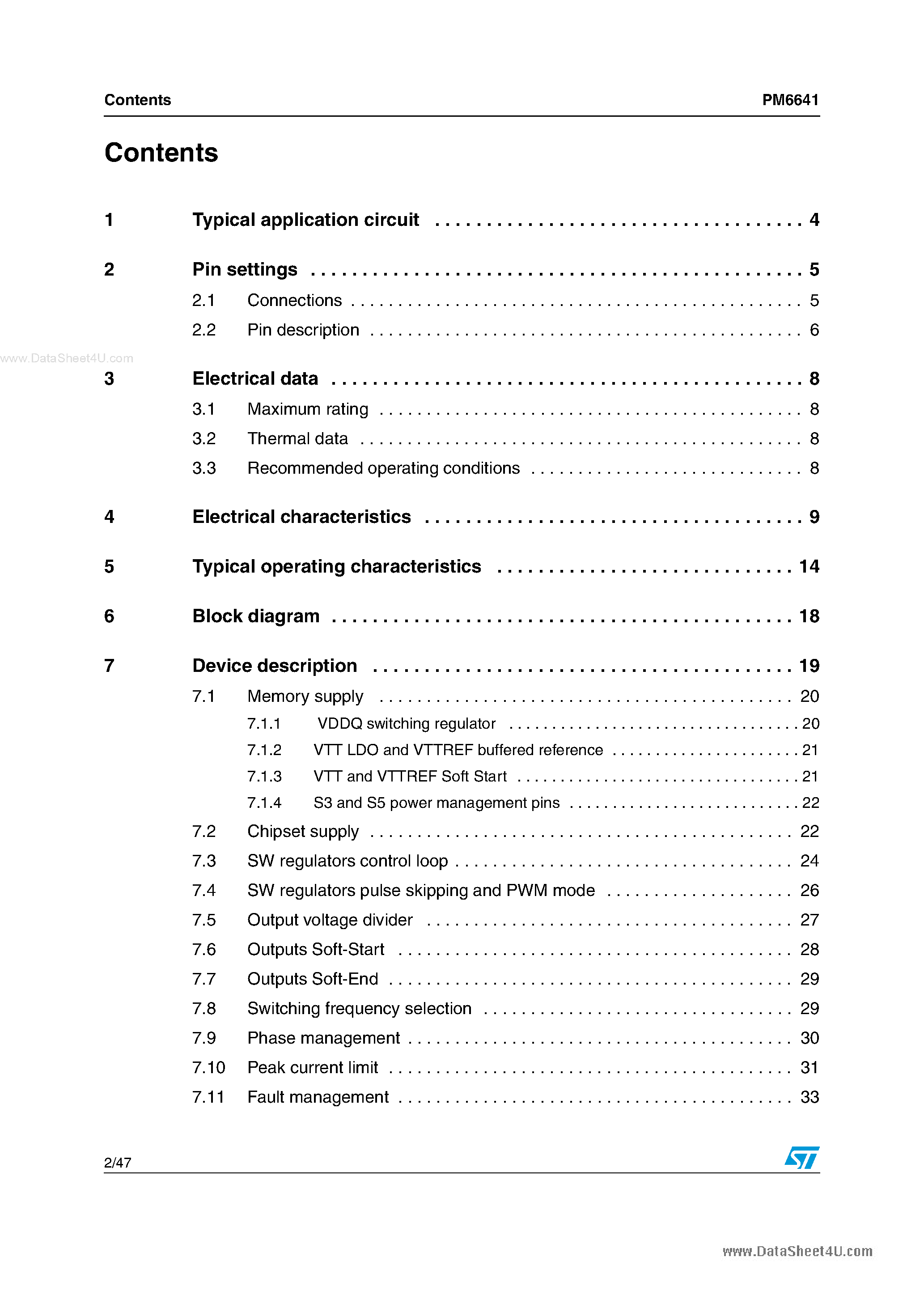 Datasheet PM6641 page 2 Datasheet PM6641 - Monolithic VR for chipset and DDR2/3 supply page 2
