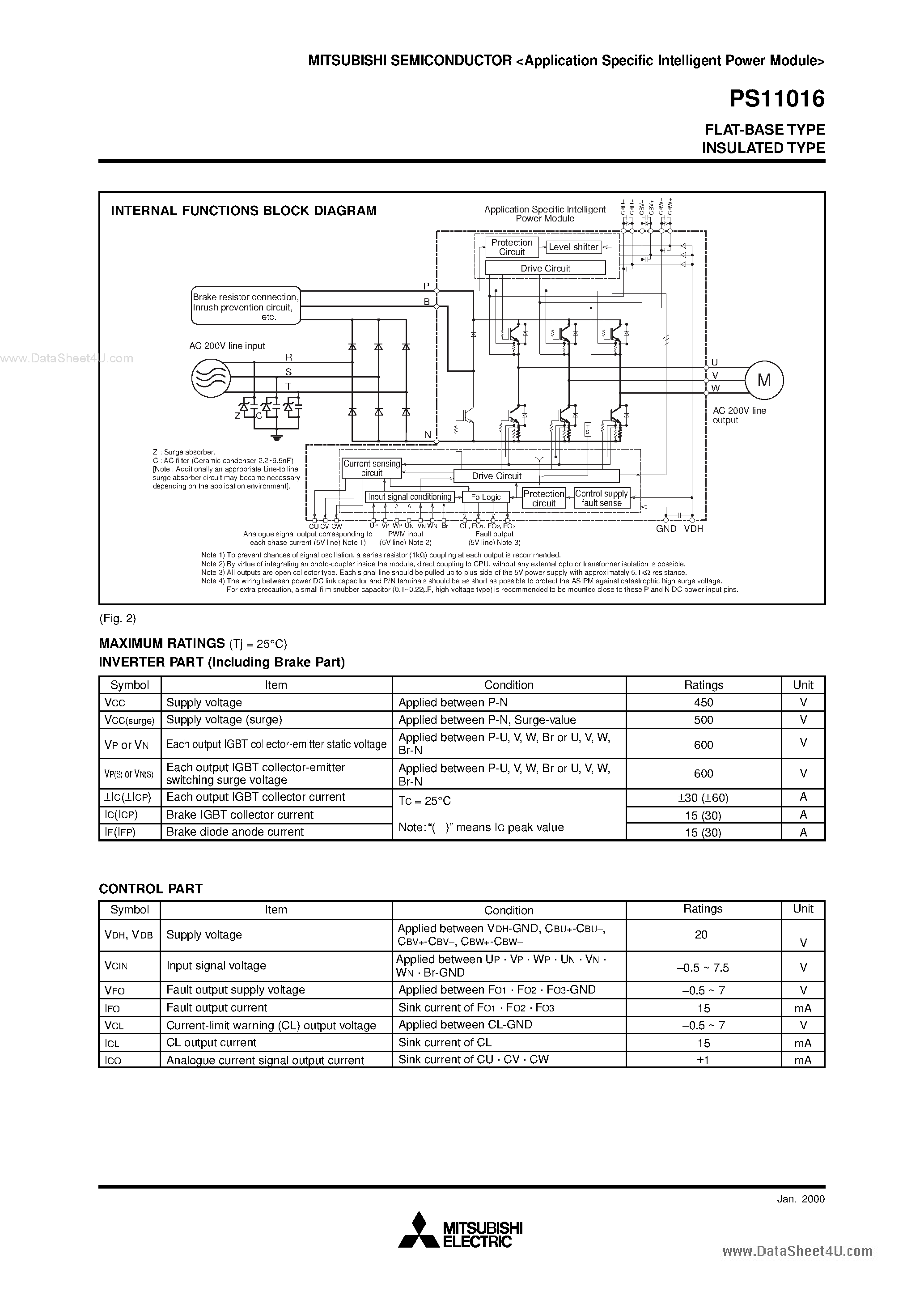 Datasheet PS11016 - Acoustic noise-less 2.2kW/AC200V class 3 phase inverter and other motor control applications page 2