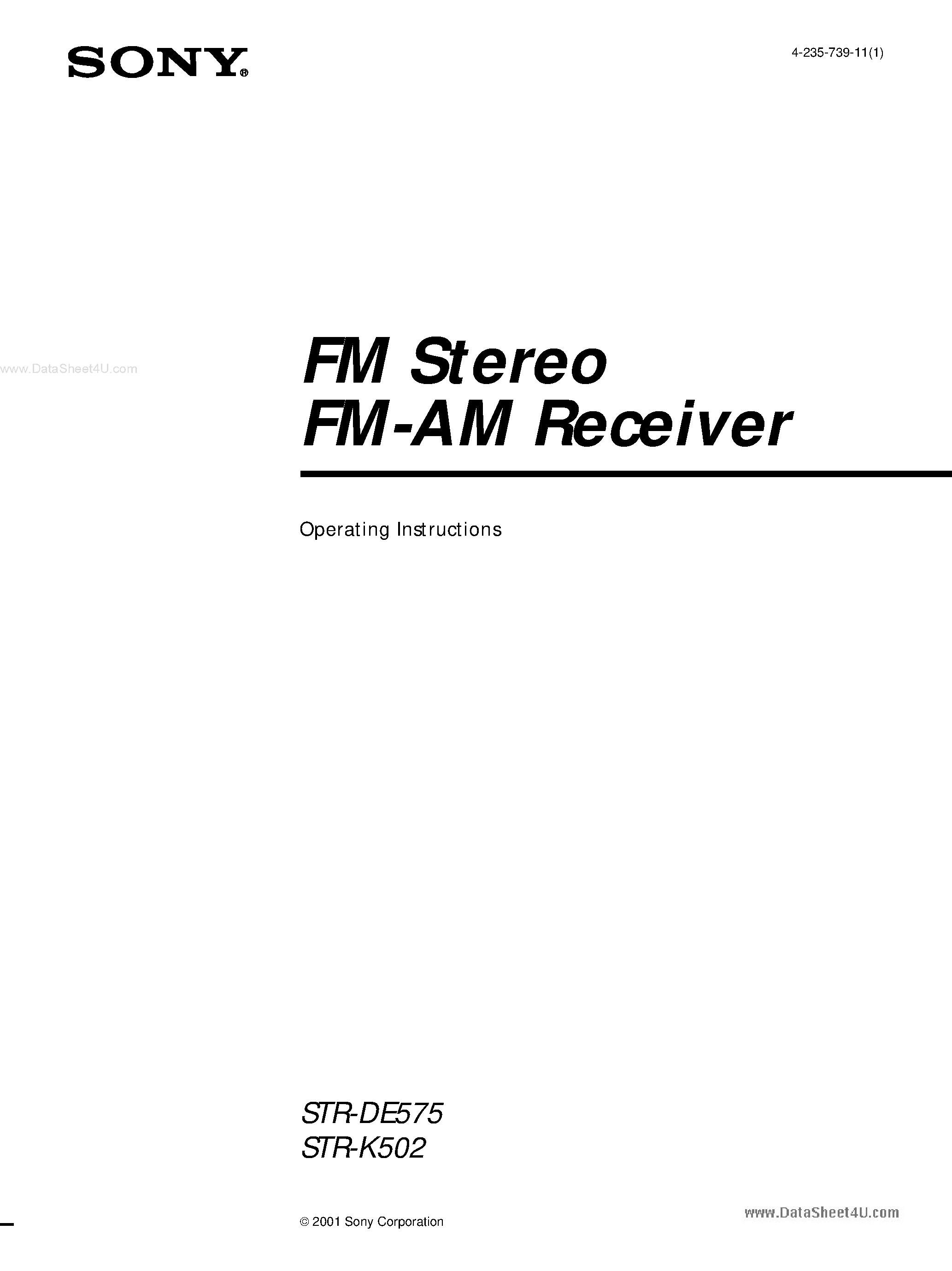 Даташит STR-DE575 - (STR-DE575 / STR-K502) FM Stereo страница 1