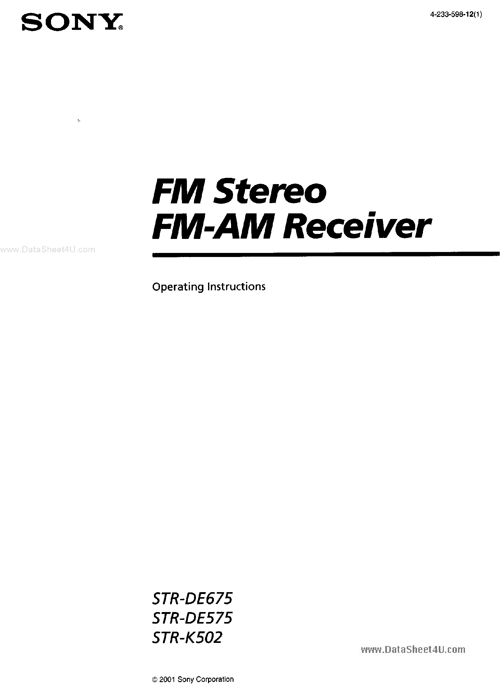 Даташит STR-DE675 - FM Stereo страница 1