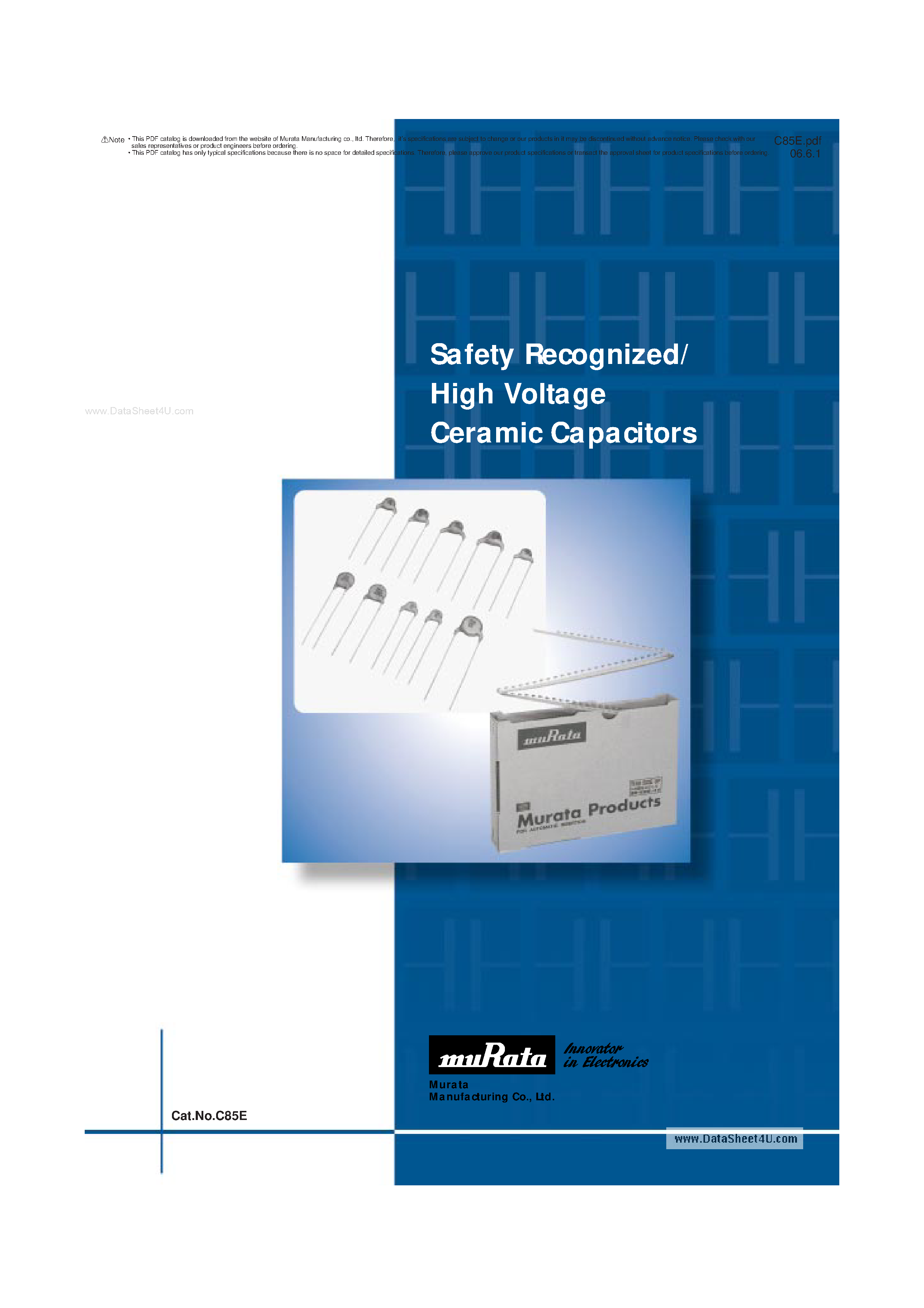 Datasheet DE21Xxxxxxxxx page 1 Datasheet DE21Xxxxxxxxx - High Voltage Ceramic Capacitors page 1