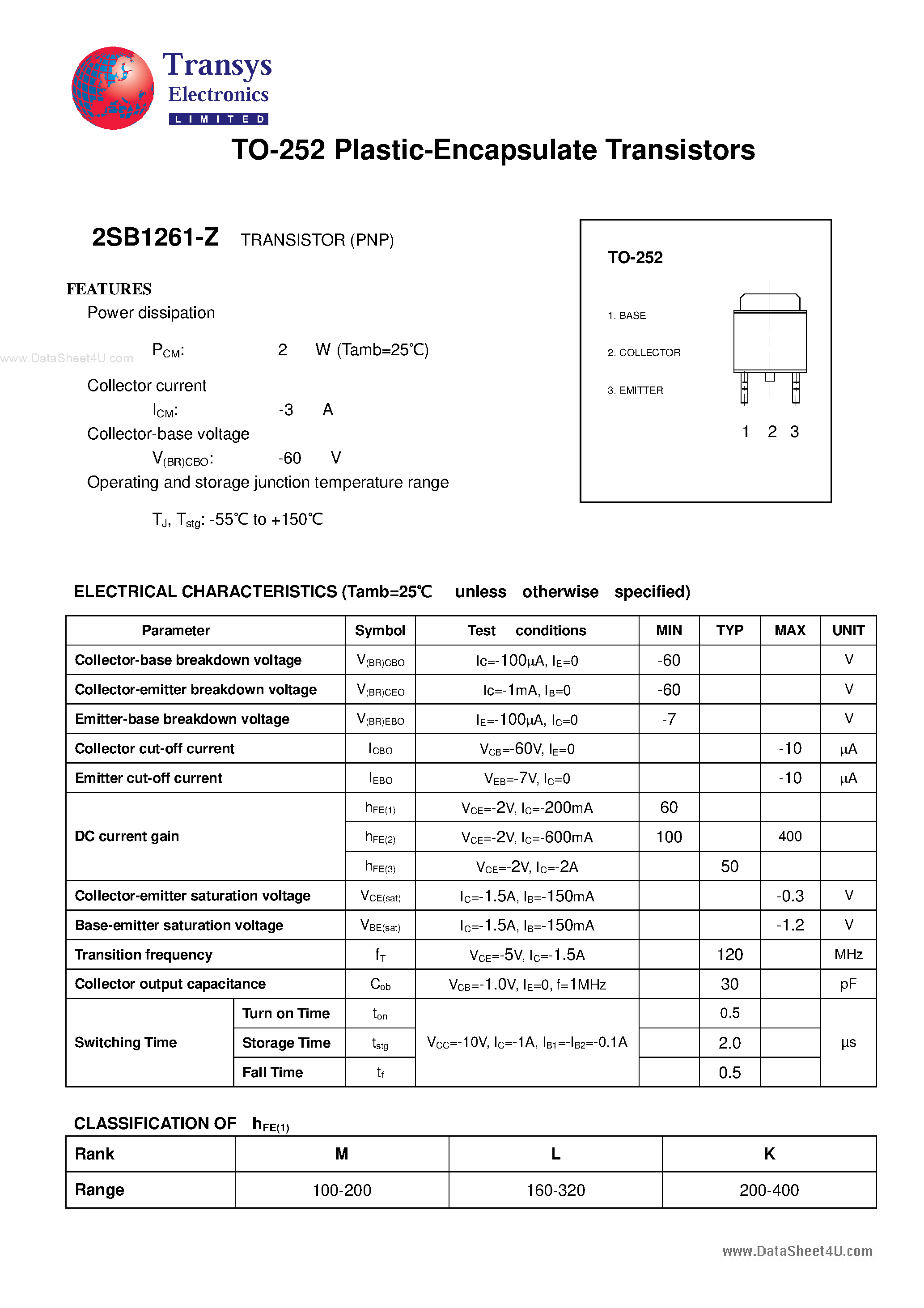 Datasheet 2SB1261-Z - Plastic-Encapsulate Transistors page 1